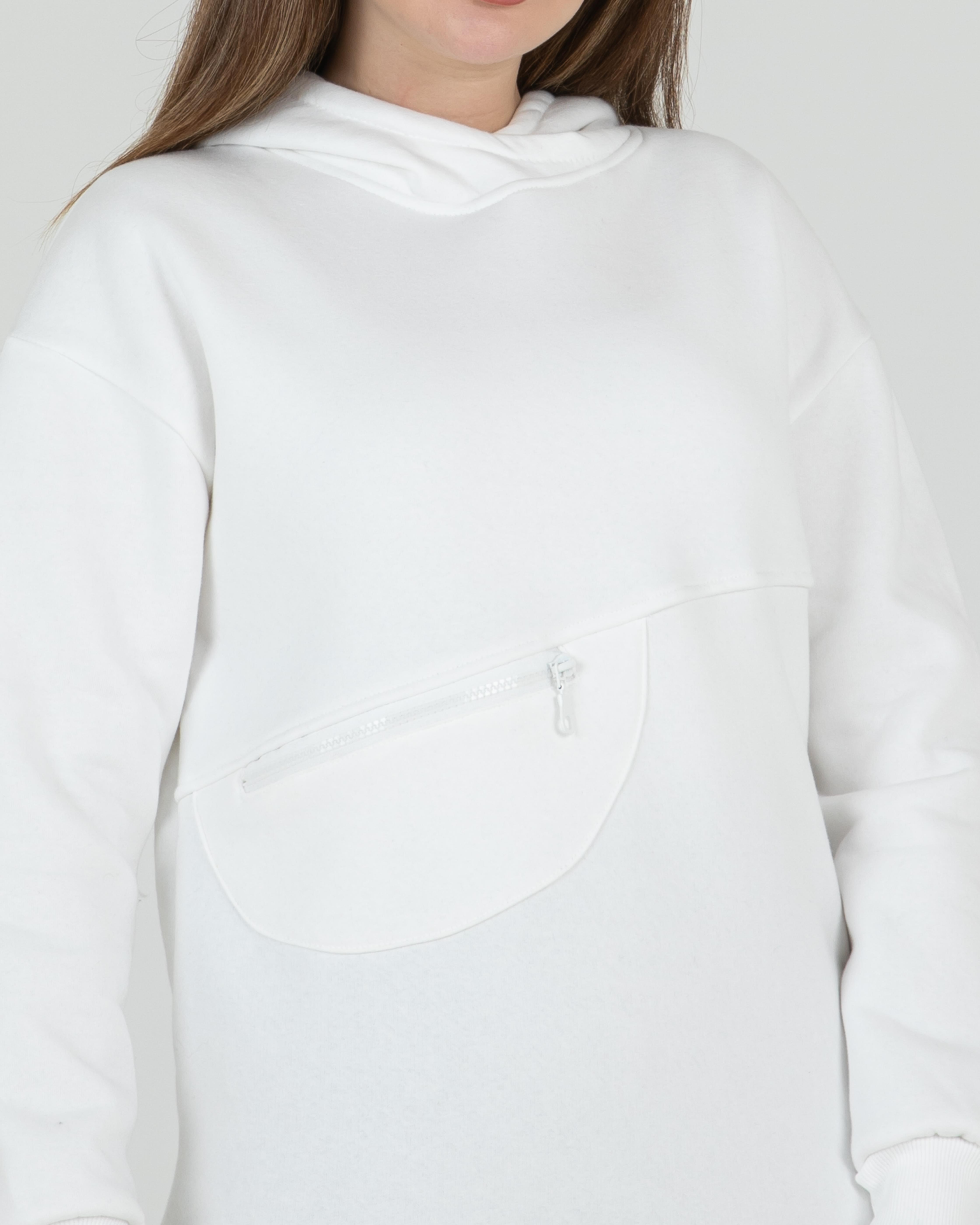 Cep Fermuarlı Sweat Ekru