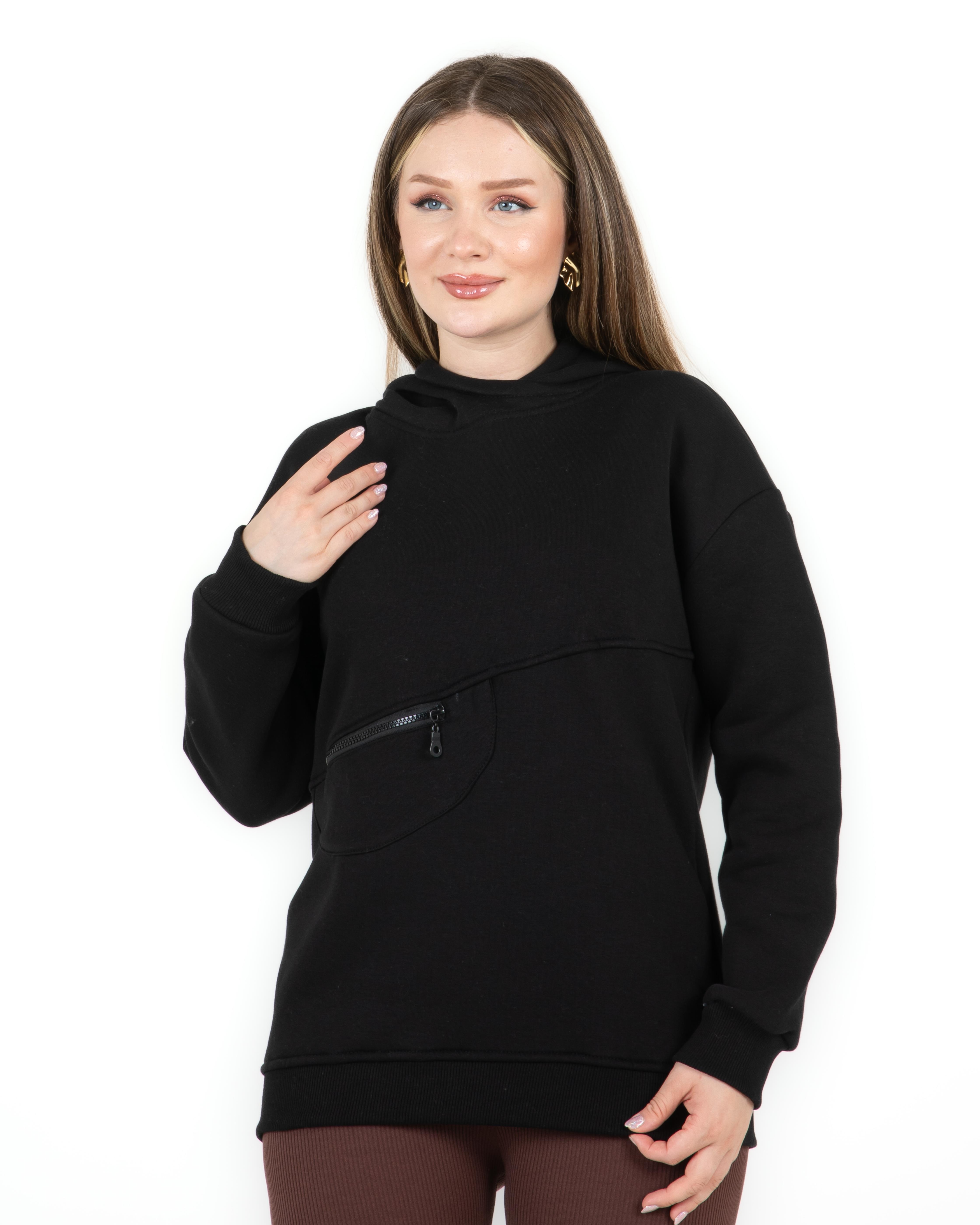 Cep Fermuarlı Sweat Siyah