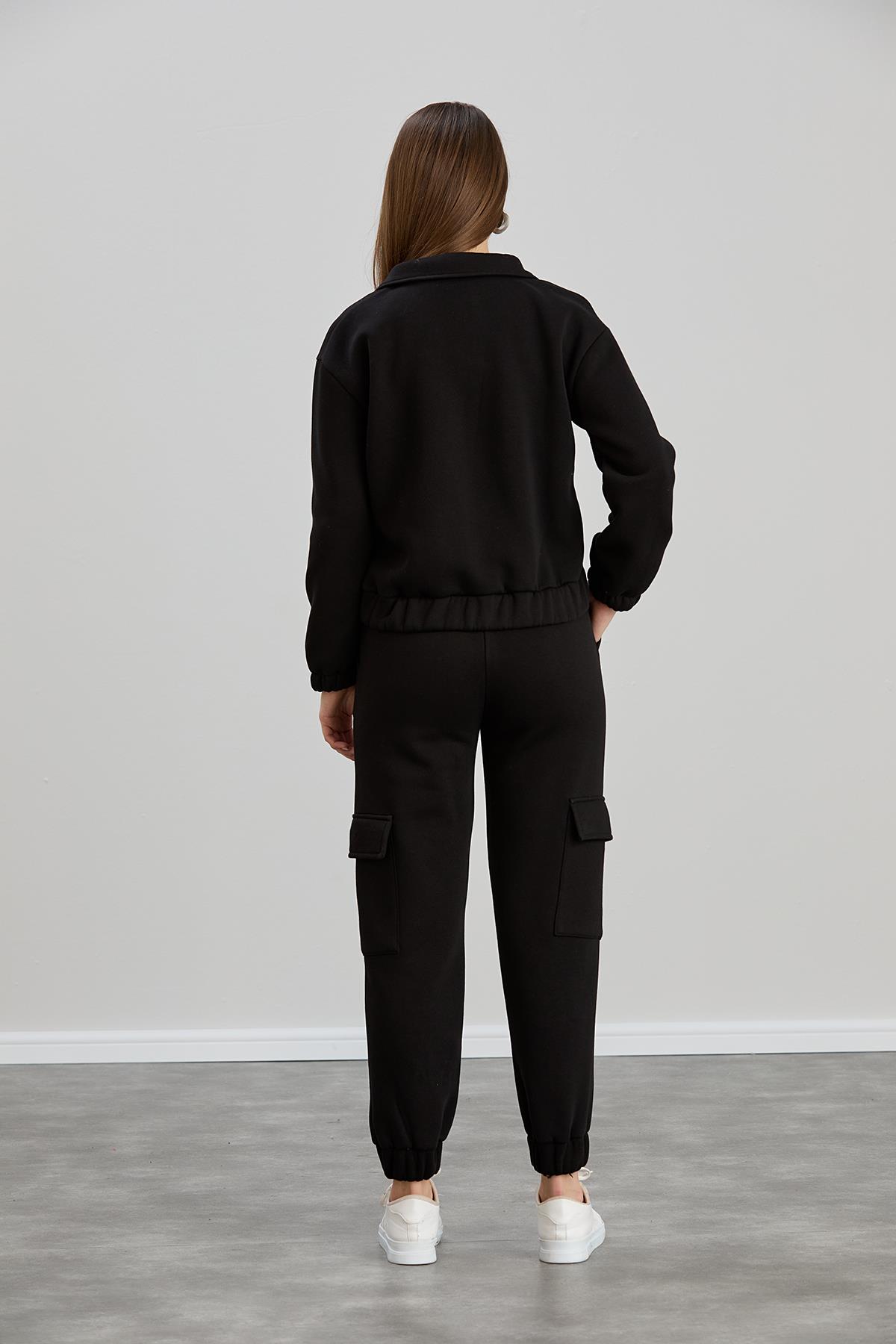 Cepli Fermuarlı s-shirt Siyah