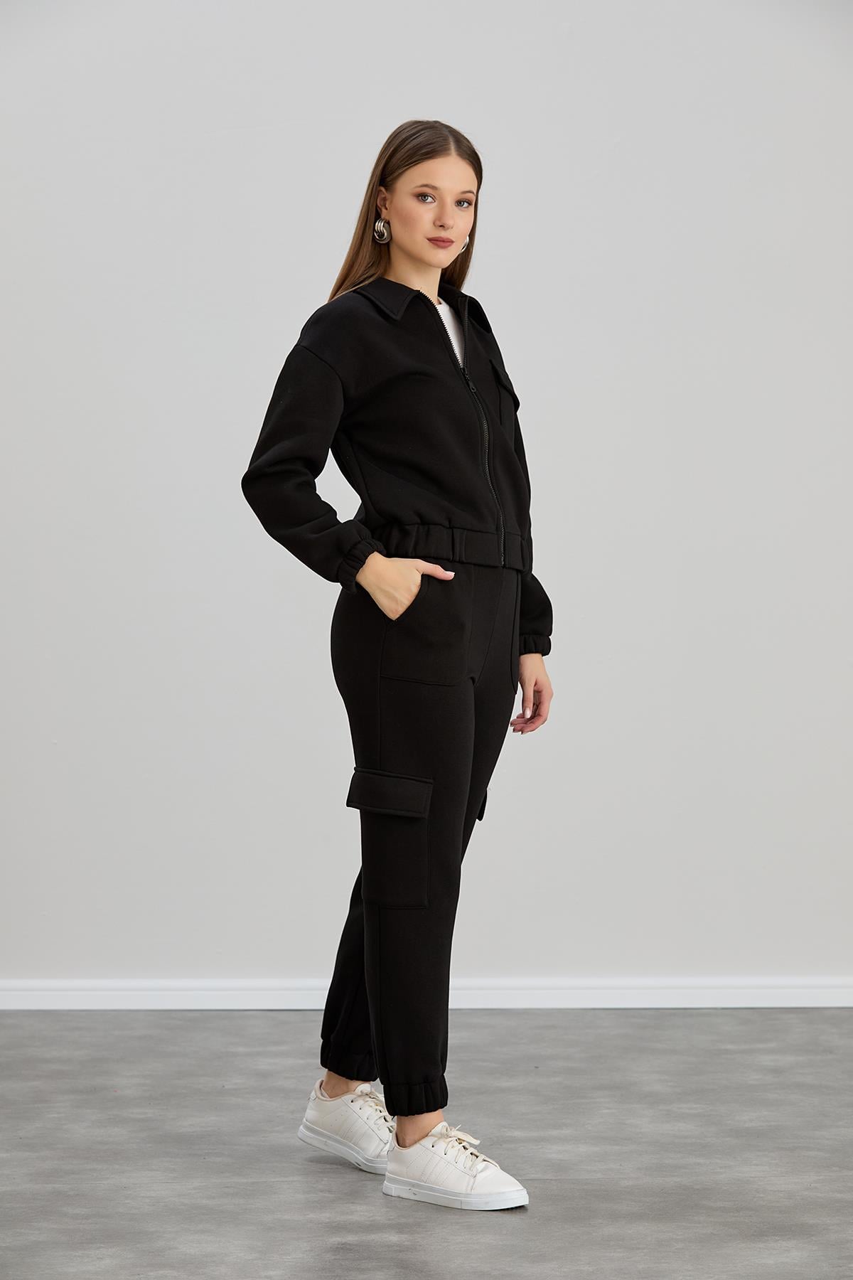 Cepli Fermuarlı s-shirt Siyah