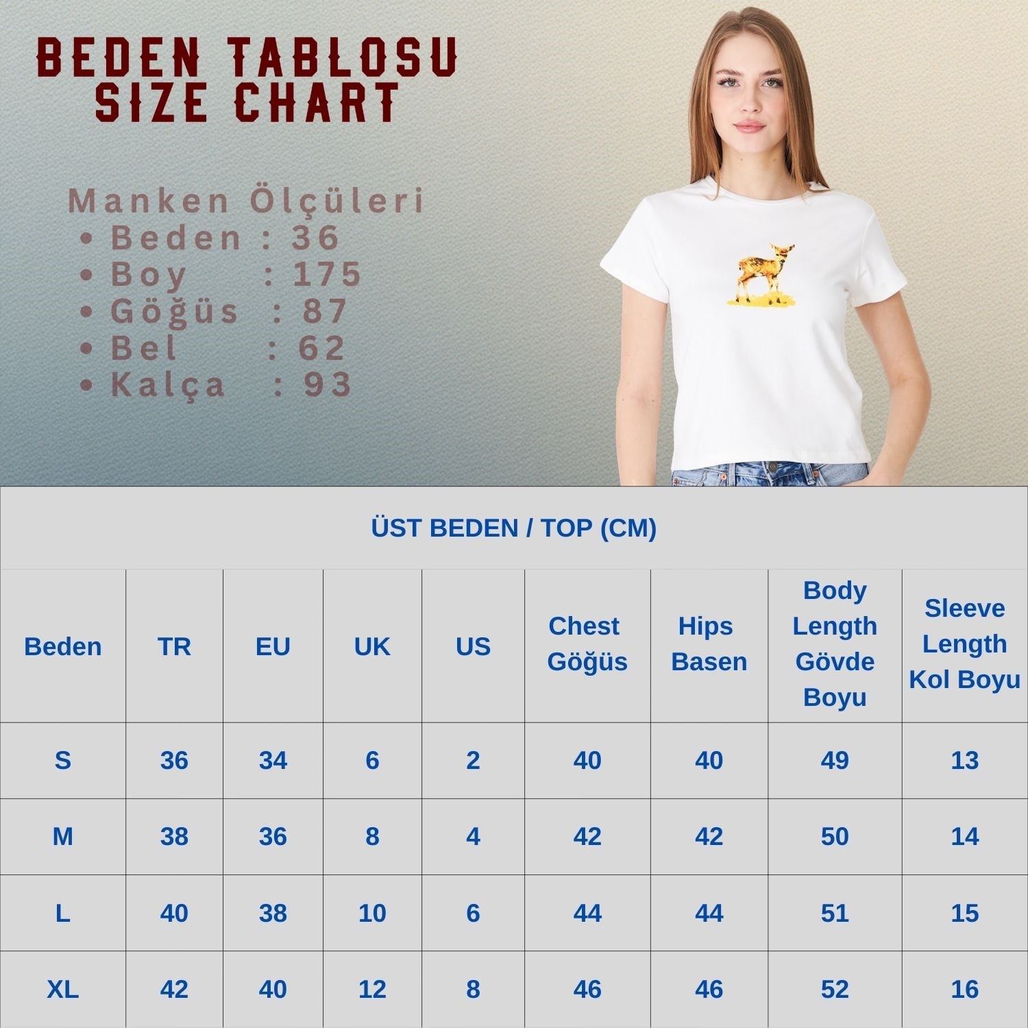 Ceylan Baskılı Bisiklet Yaka Fit Basic Tshirt Ekru