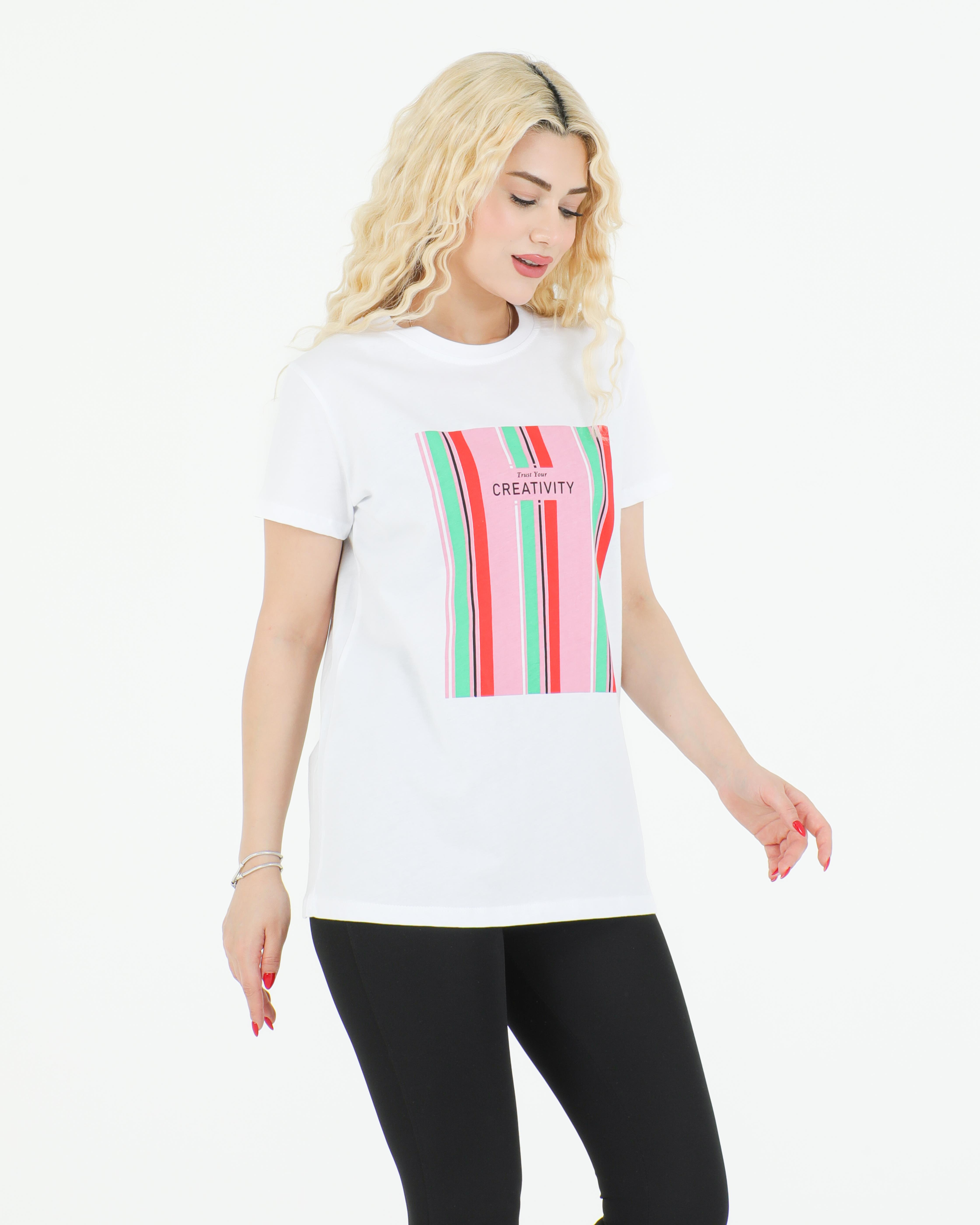 Creativity Baskılı Tshirt Beyaz