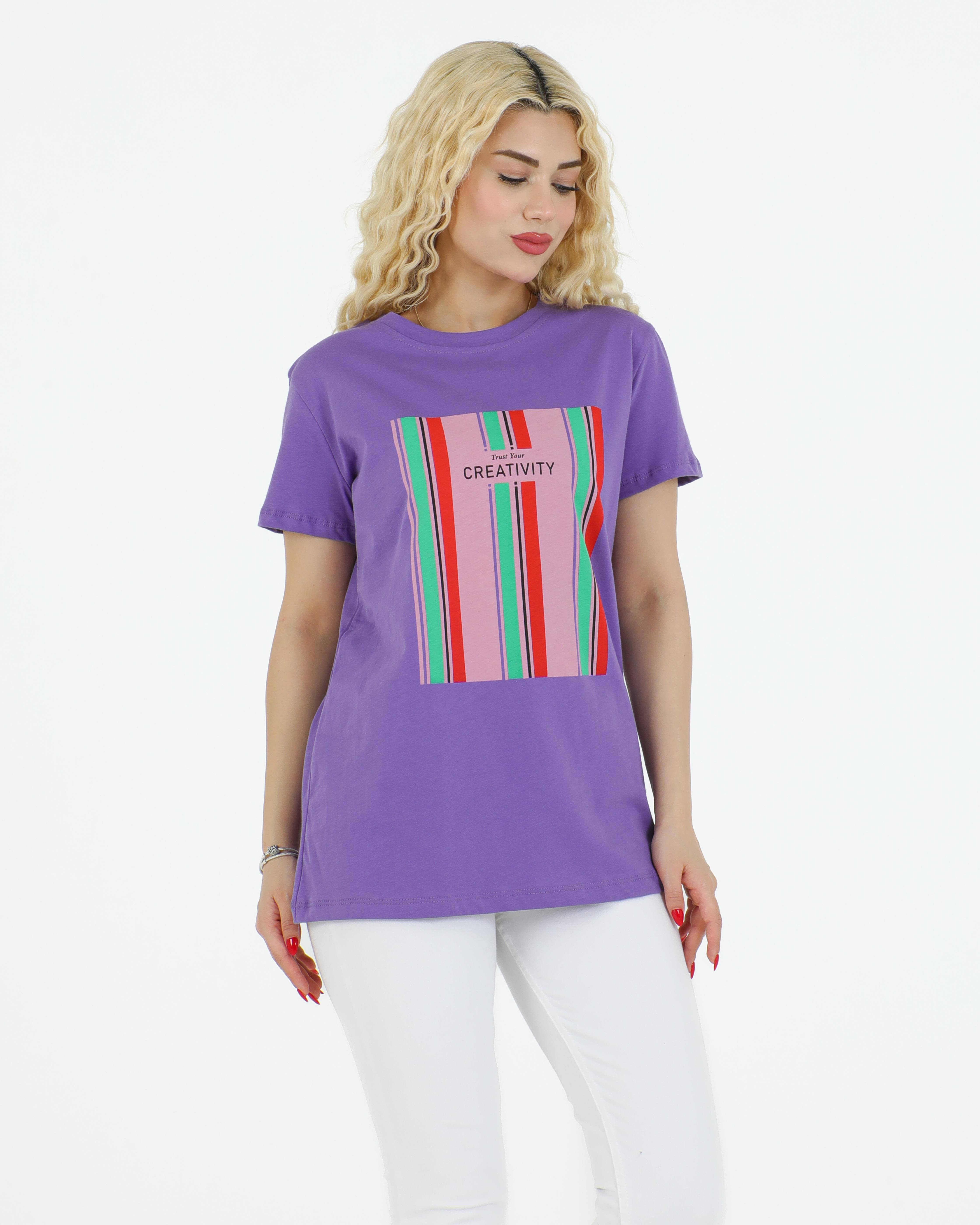 Creativity Baskılı Tshirt Mor
