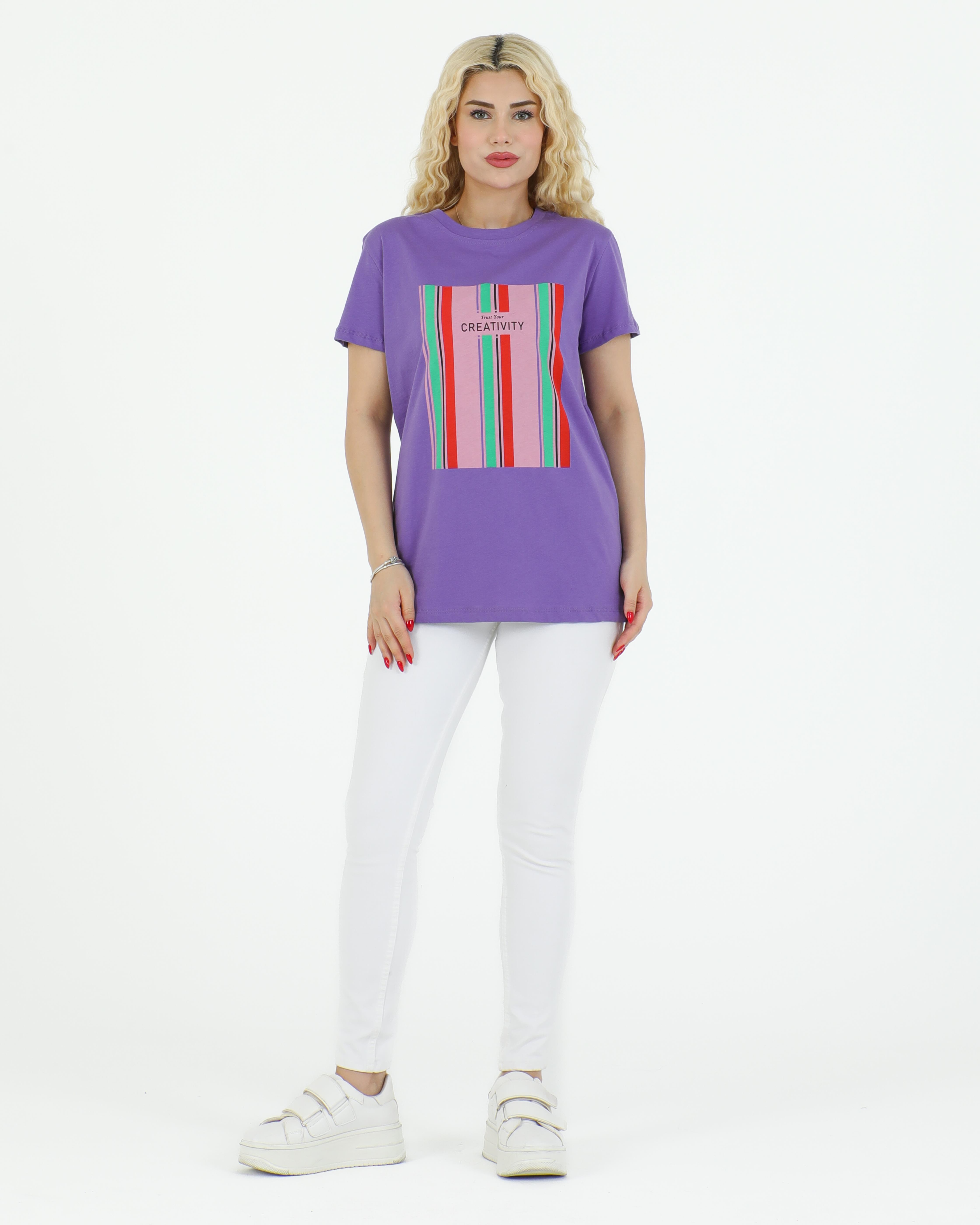 Creativity Baskılı Tshirt Mor