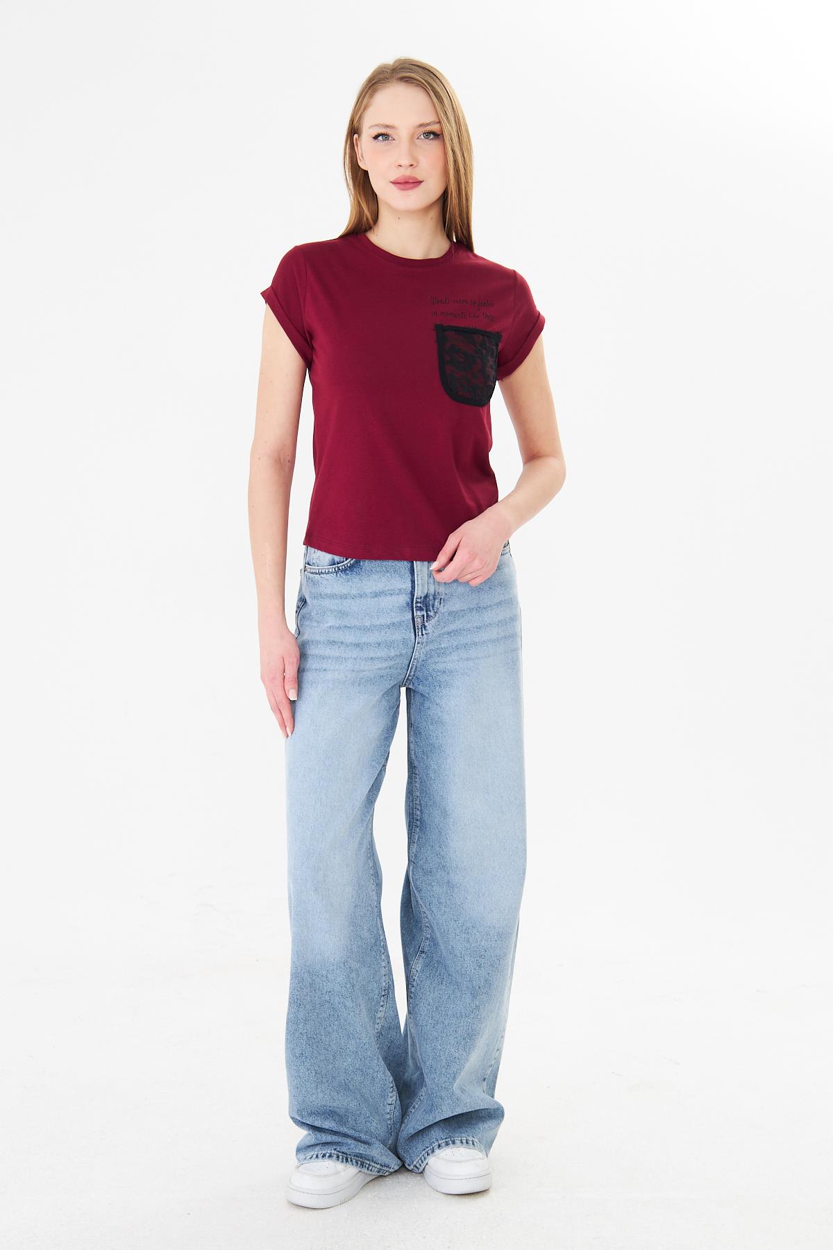 Dantel Cepli Tshirt Bordo