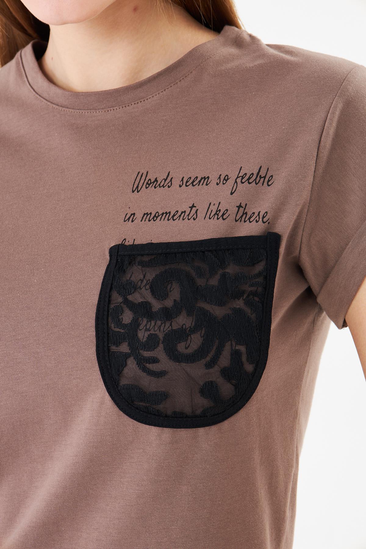 Dantel Cepli Tshirt Kahverengi