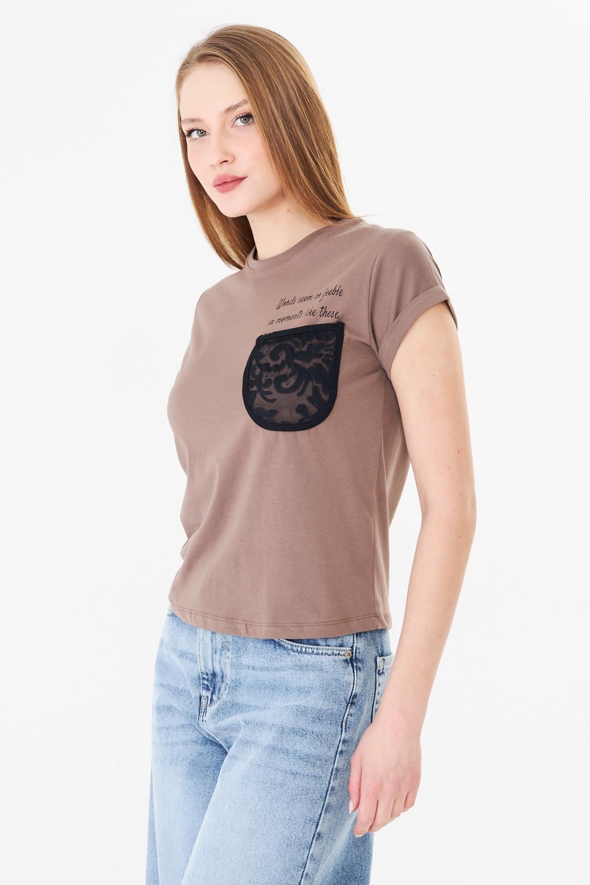Dantel Cepli Tshirt Kahverengi