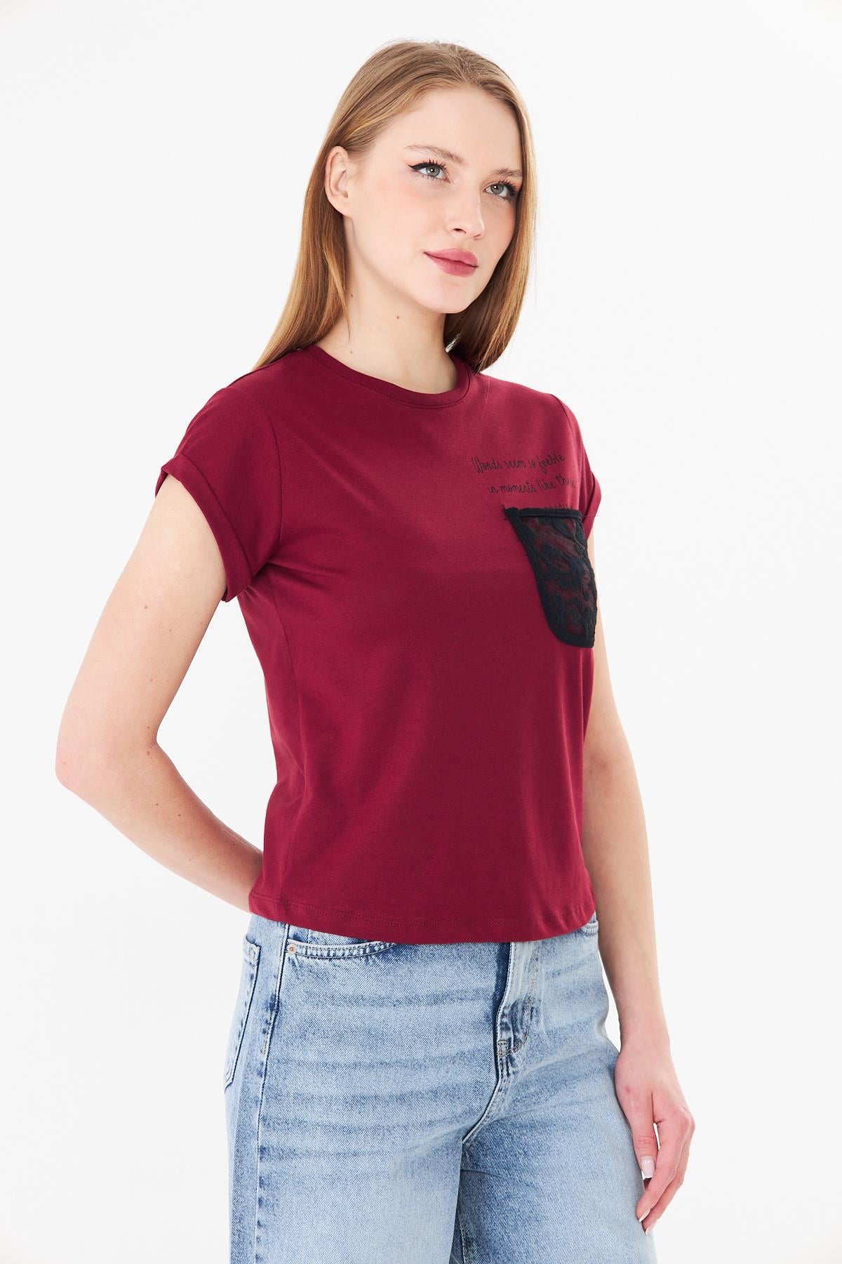 Dantel Cepli Tshirt Bordo