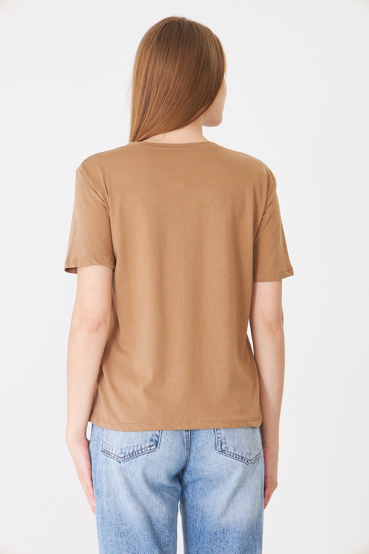 Eteği Garnili Kız Baskılı Taşlı Tshirt kapiçino