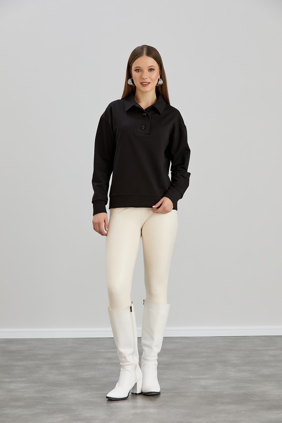Geniş Patlı İki İplik S-Shirt Siyah