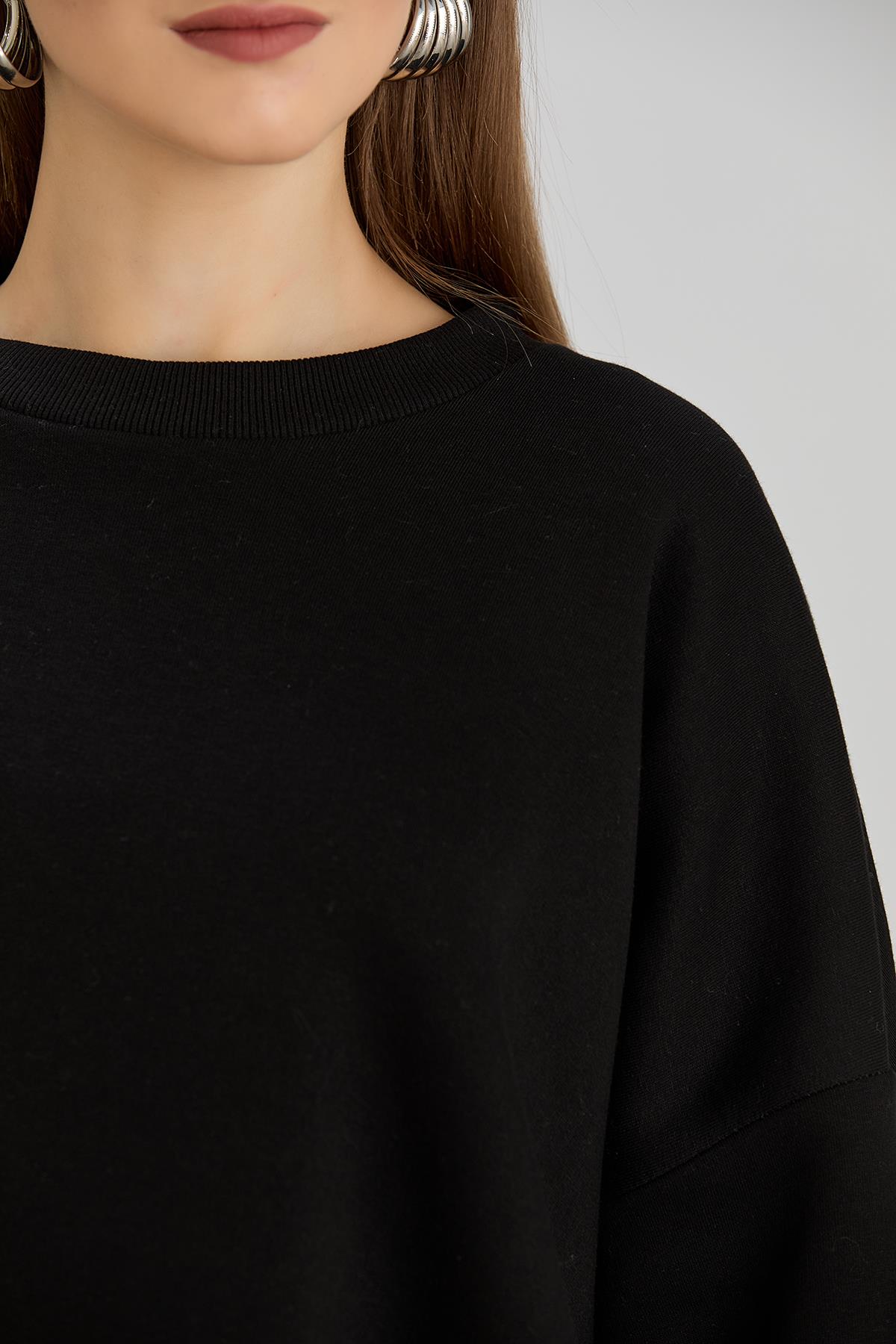 GOOD DAY BASKILI ÜÇ İPLİK SWEAT Siyah
