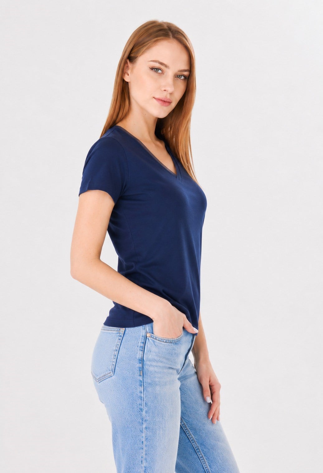 547 - V Yaka Tshirt İndigo