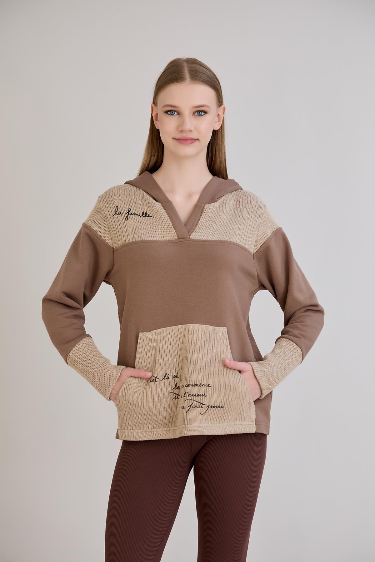 Kanguru Cepli Triko Garnili S-Shirt Kahverengi