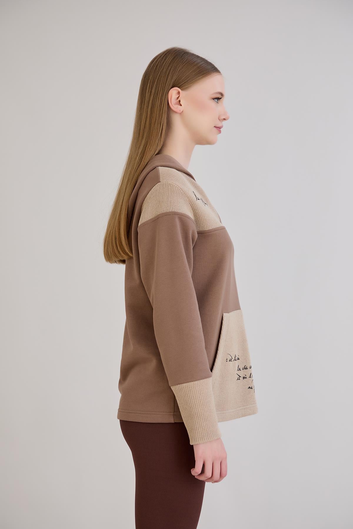 Kanguru Cepli Triko Garnili S-Shirt Kahverengi