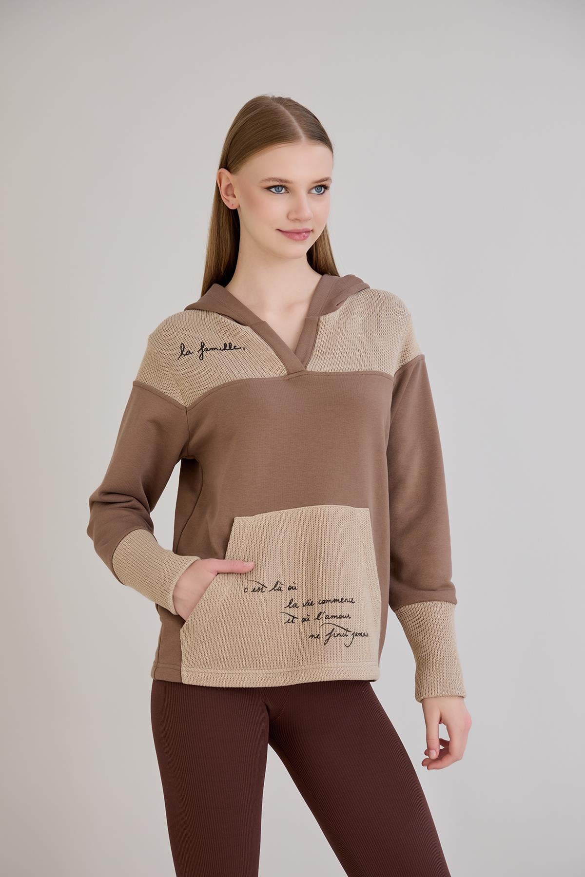 Kanguru Cepli Triko Garnili S-Shirt Kahverengi