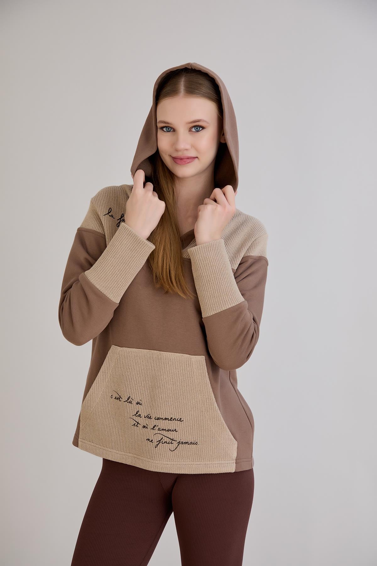 Kanguru Cepli Triko Garnili S-Shirt Kahverengi