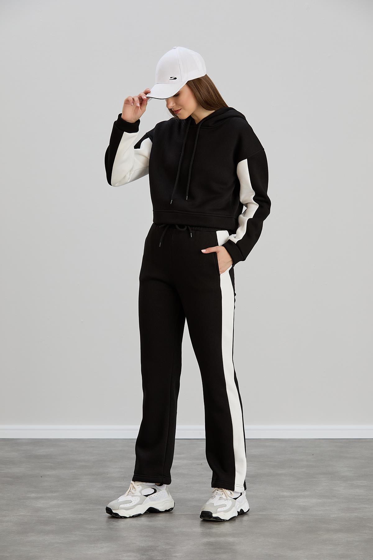 KAPŞONLU CROP SWEAT Siyah