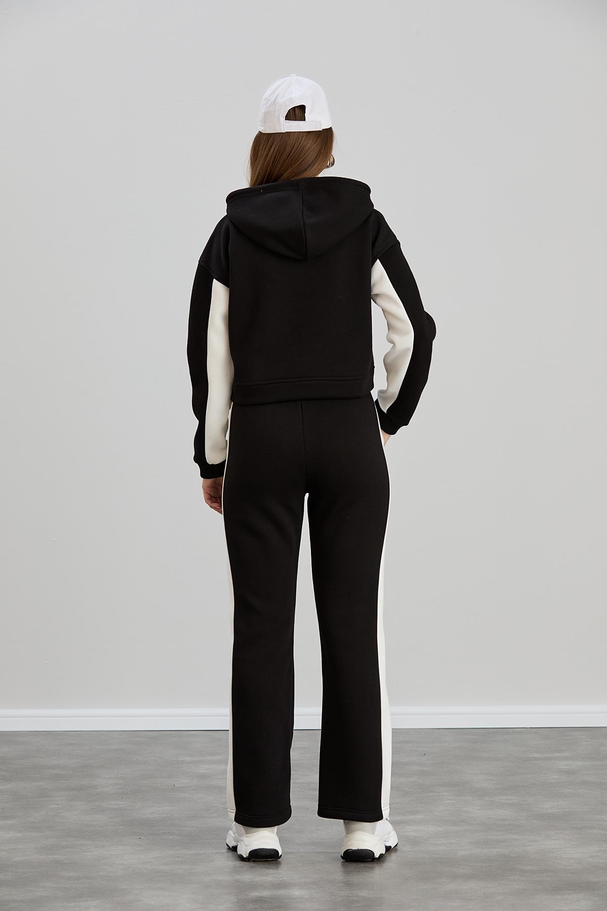 KAPŞONLU CROP SWEAT Siyah