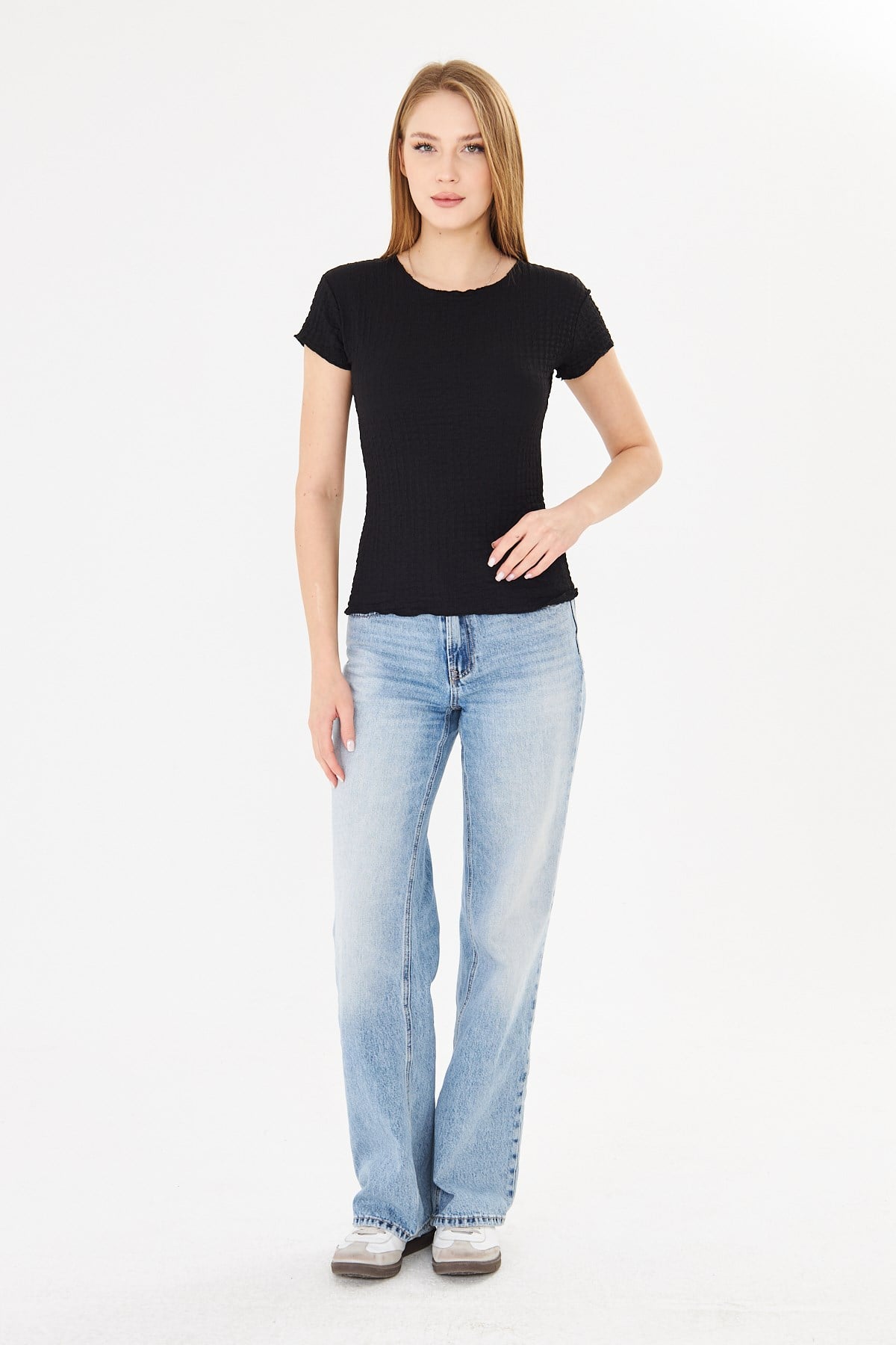 619- Karpıuz kollu bürümcük tshirt Siyah