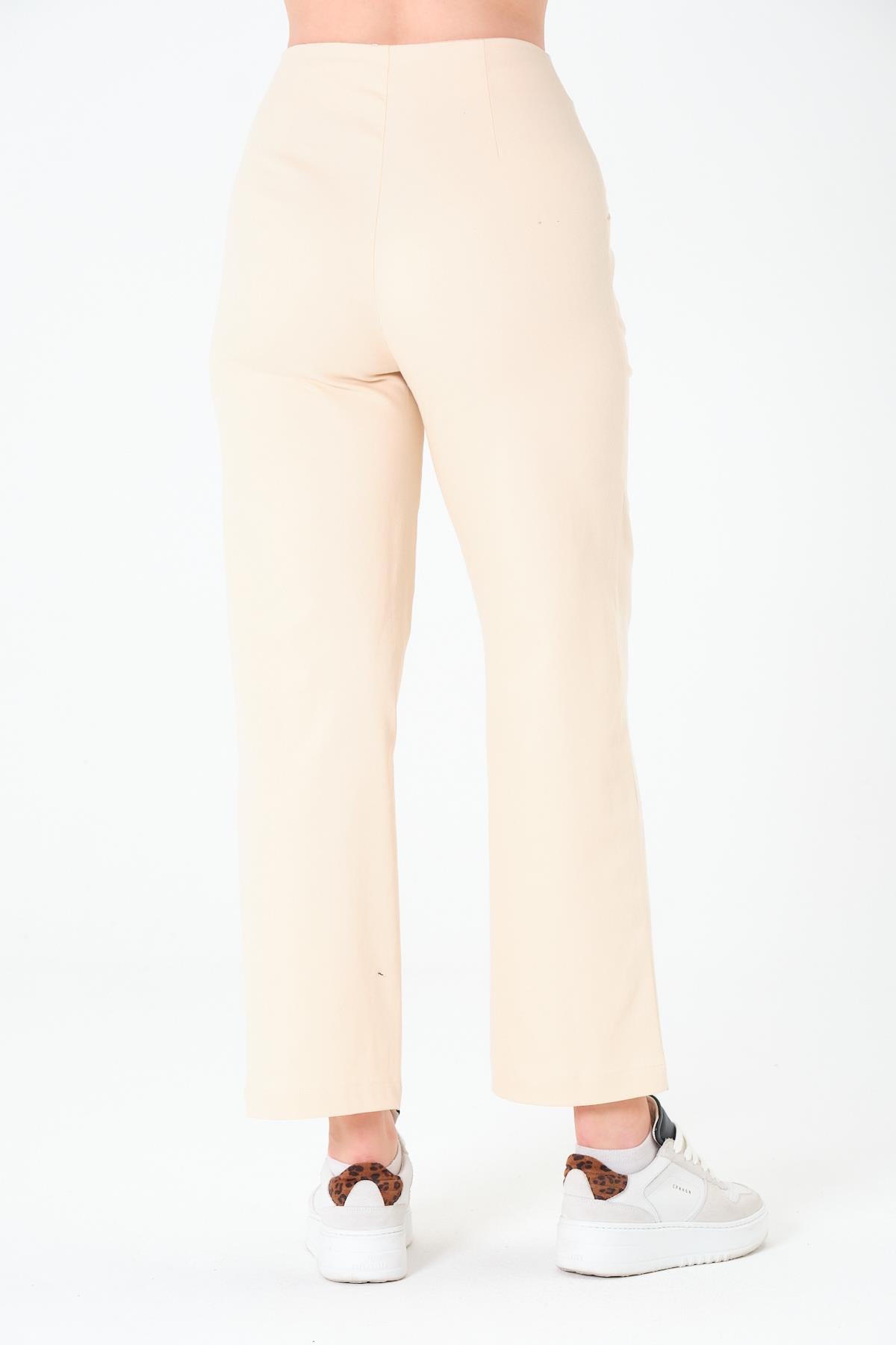 Kemersiz Gabardin Pantolon Açık Bej