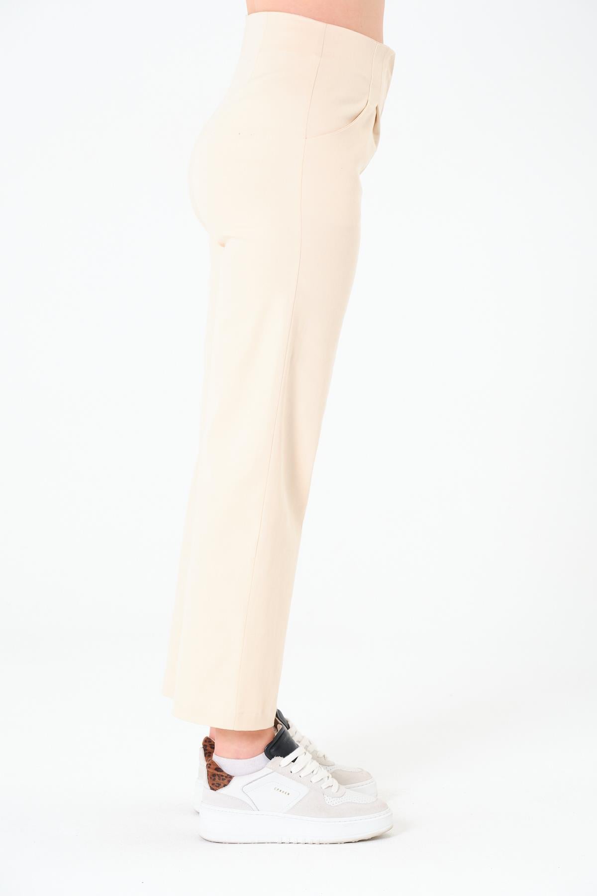 Kemersiz Gabardin Pantolon Açık Bej