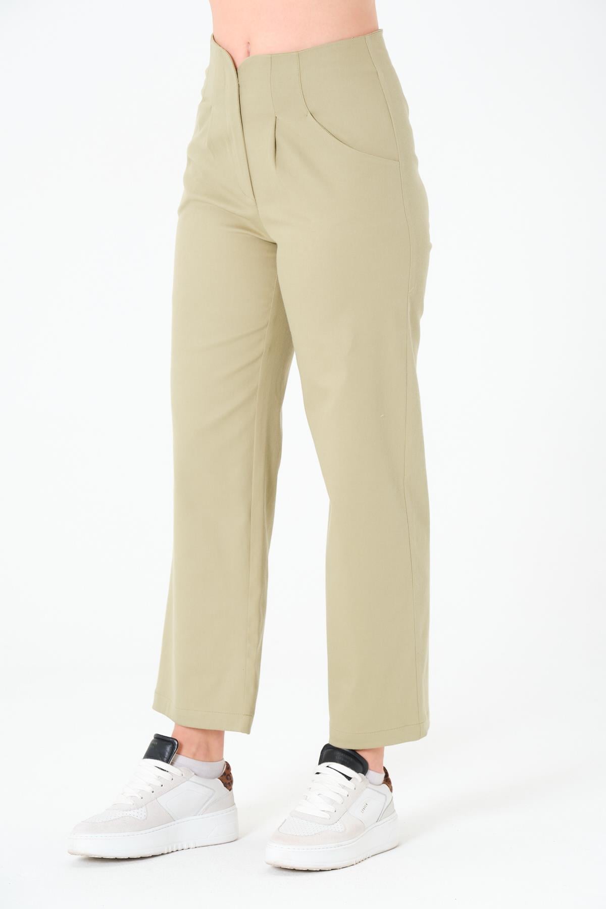 Kemersiz Gabardin Pantolon Olive