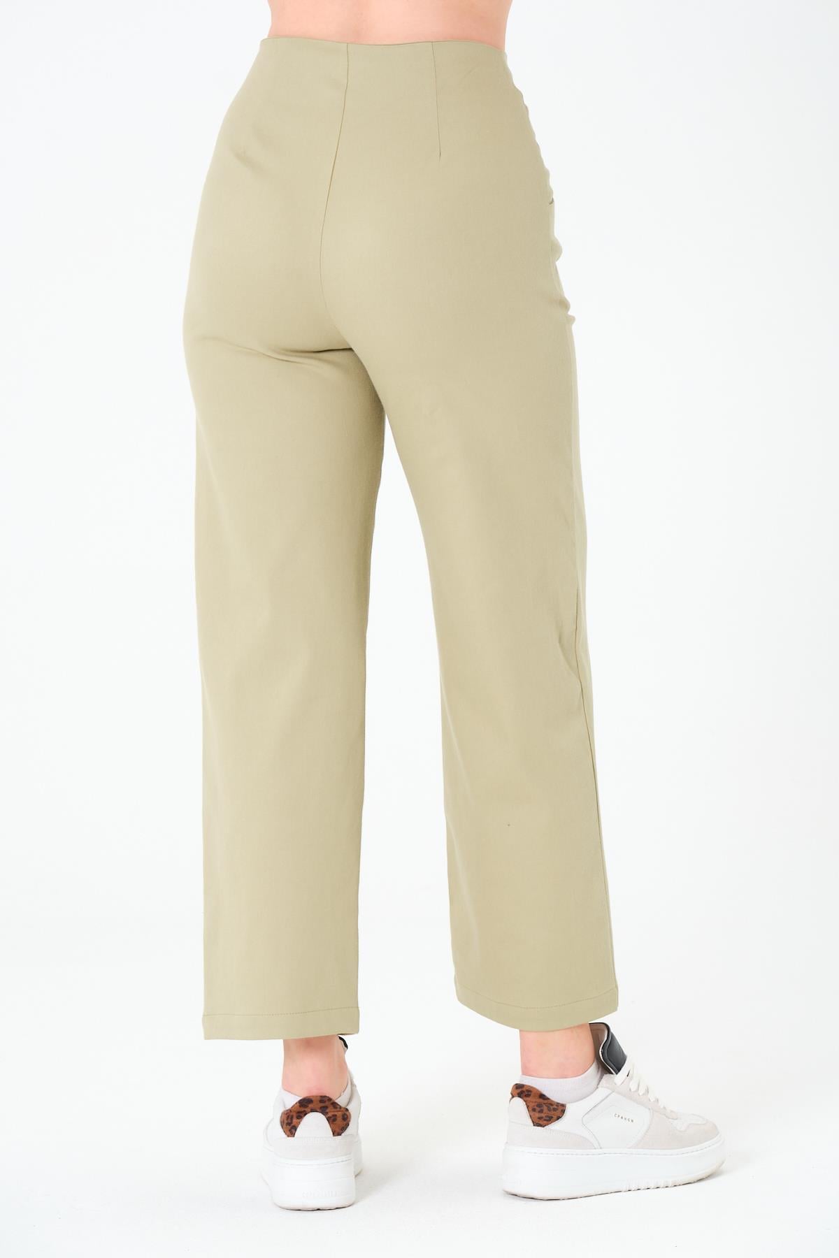 Kemersiz Gabardin Pantolon Olive