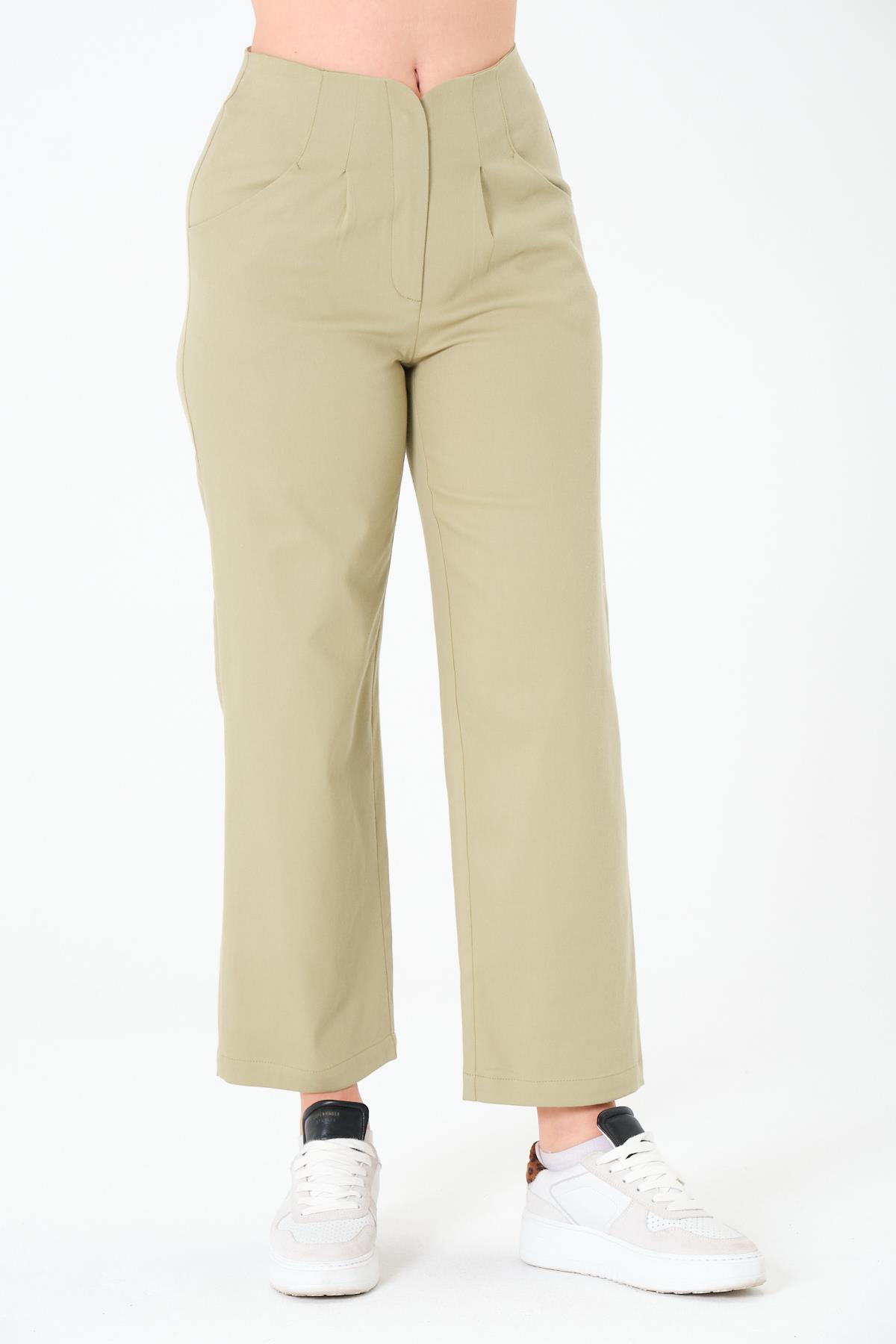 Kemersiz Gabardin Pantolon Olive