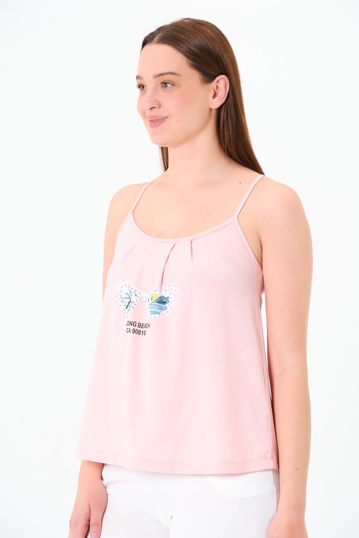 Ön Baskı  Büzgülü Atlet Pembe