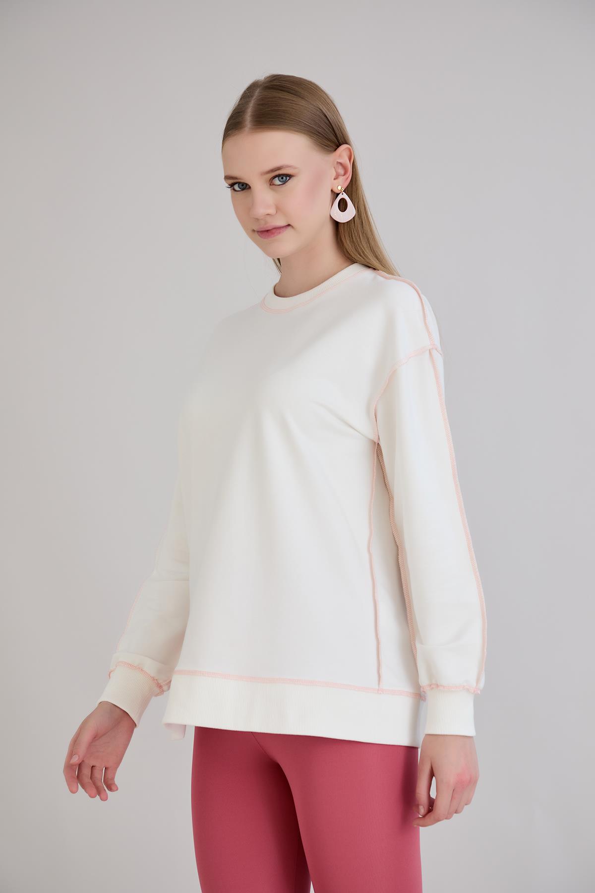 Overlok Dikişli Sweatshirt Ekru