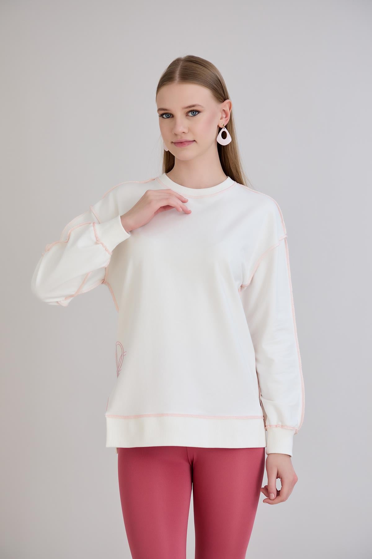 Overlok Dikişli Sweatshirt Ekru
