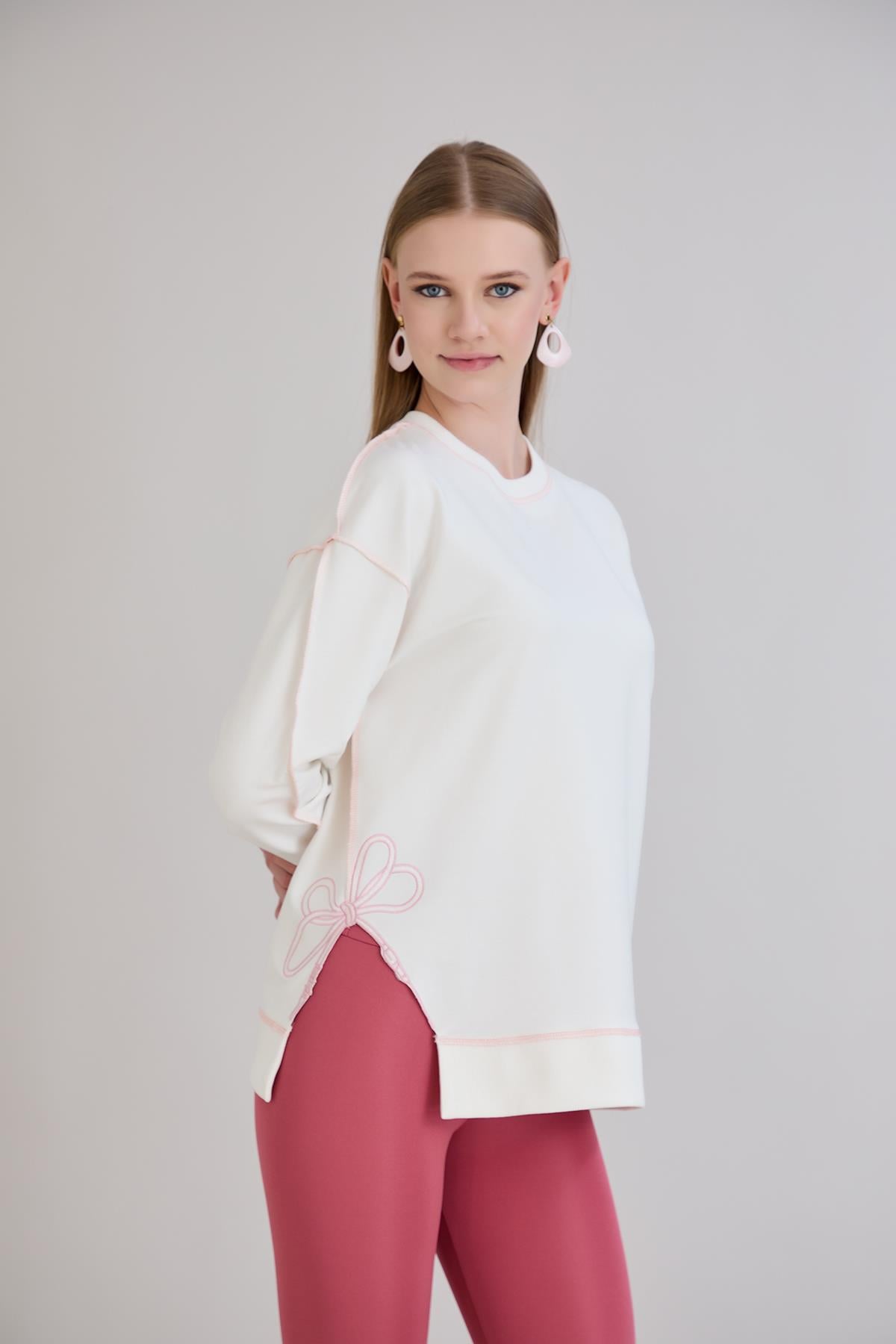 Overlok Dikişli Sweatshirt Ekru