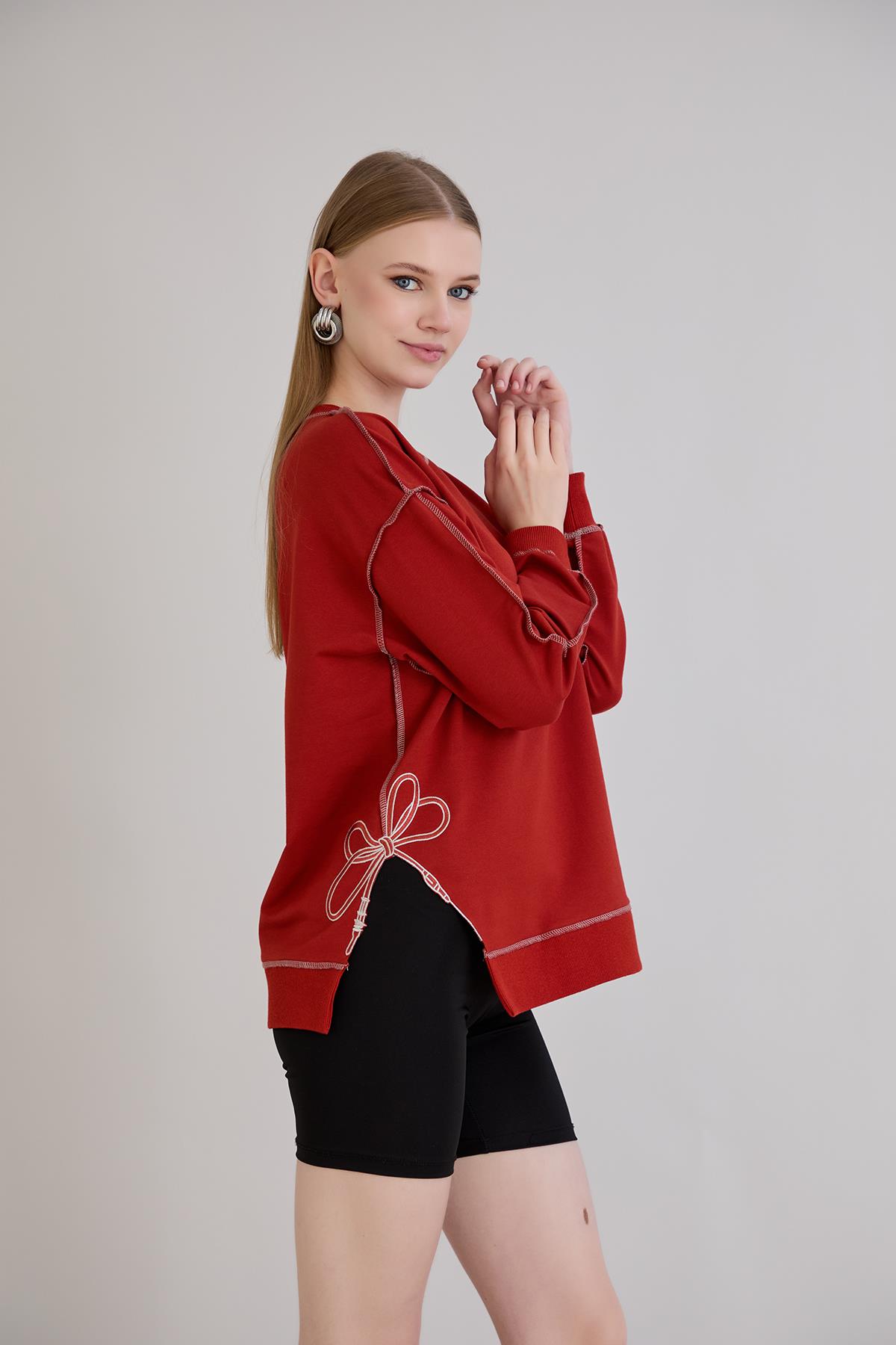 Overlok Dikişli Sweatshirt Kiremit