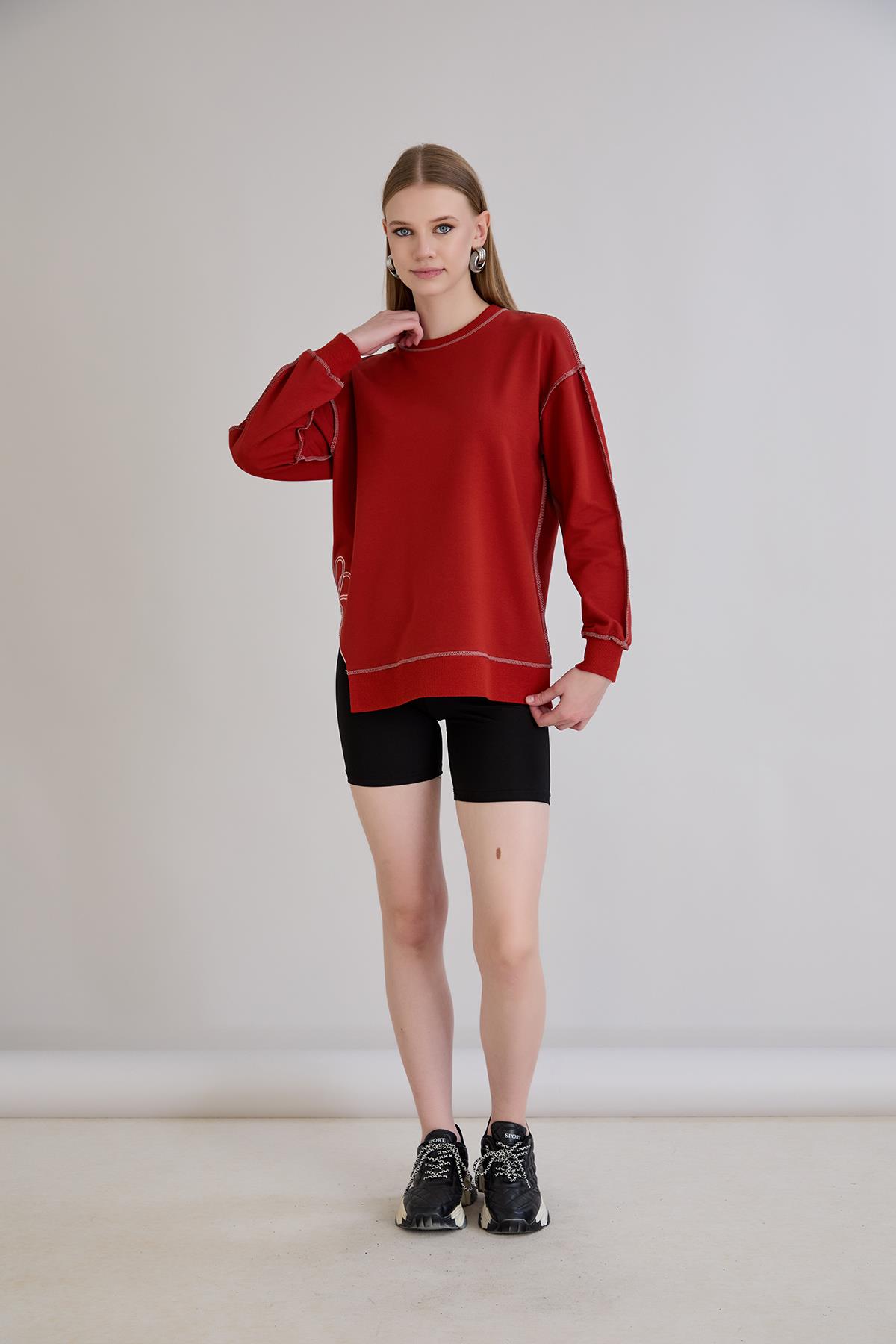 Overlok Dikişli Sweatshirt Kiremit