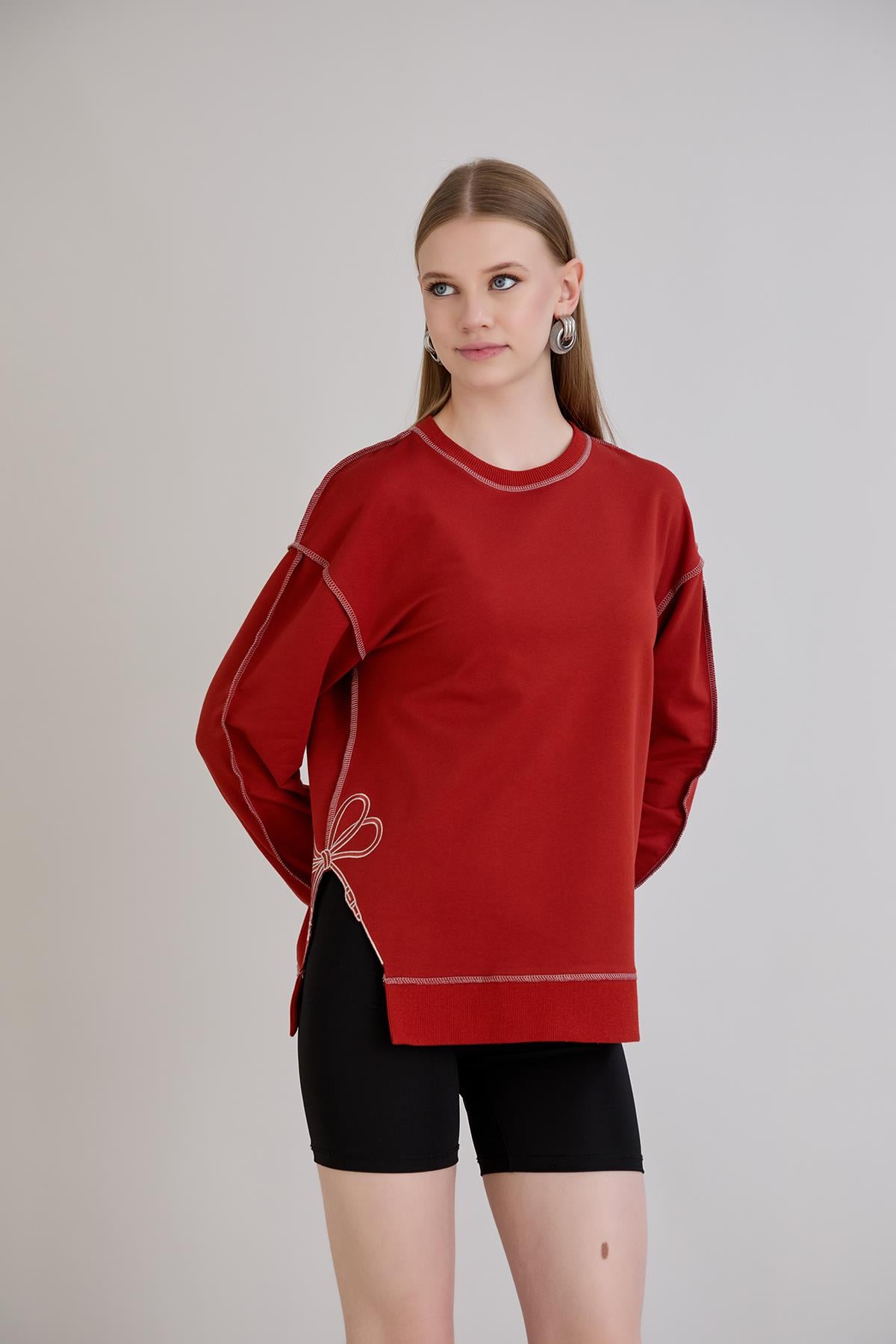 Overlok Dikişli Sweatshirt Kiremit