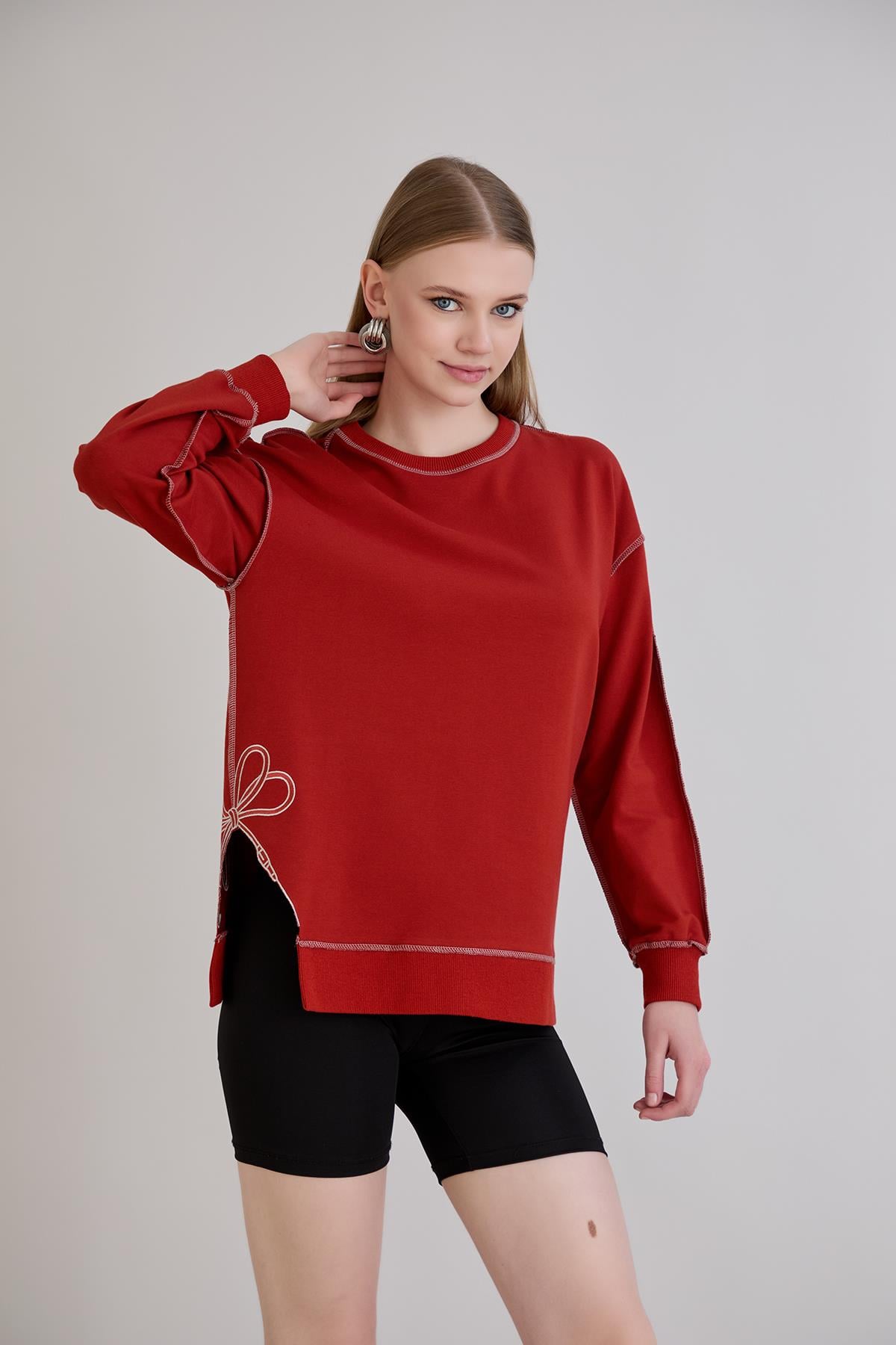 Overlok Dikişli Sweatshirt Kiremit