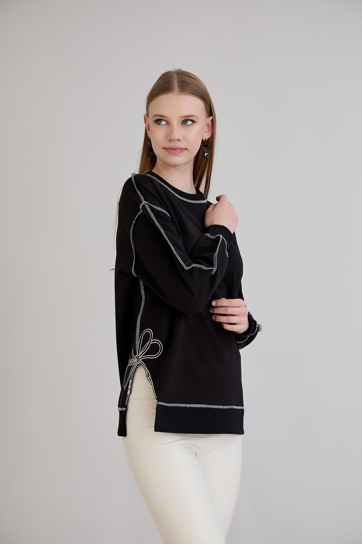 Overlok Dikişli Sweatshirt Siyah