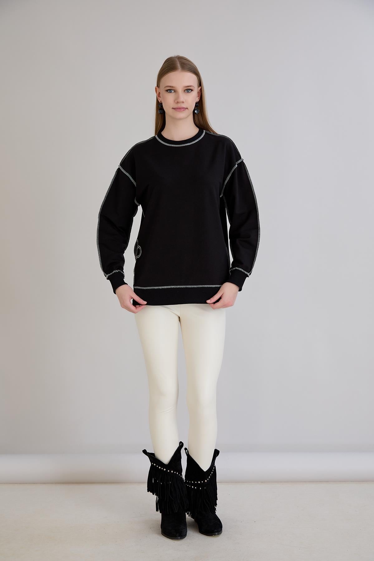 Overlok Dikişli Sweatshirt Siyah