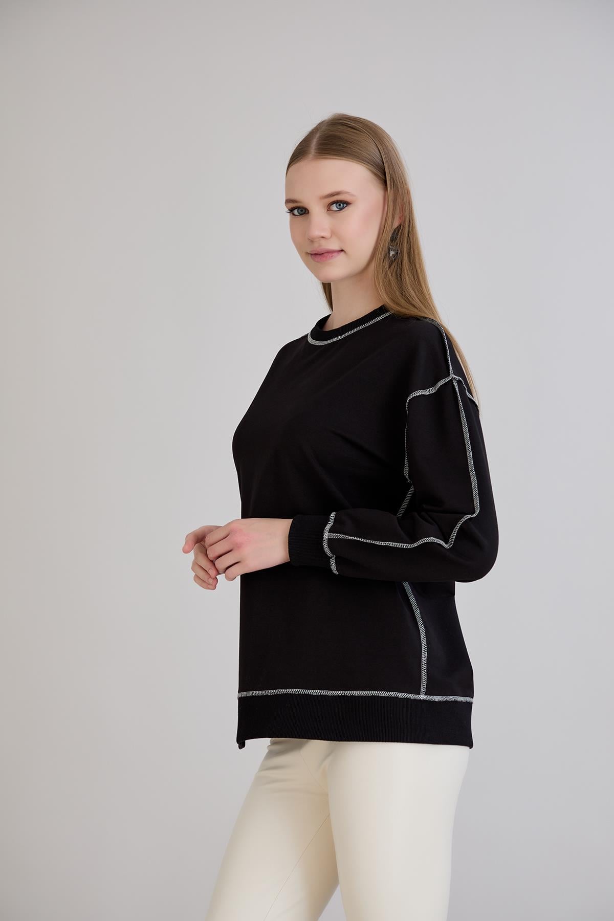 Overlok Dikişli Sweatshirt Siyah