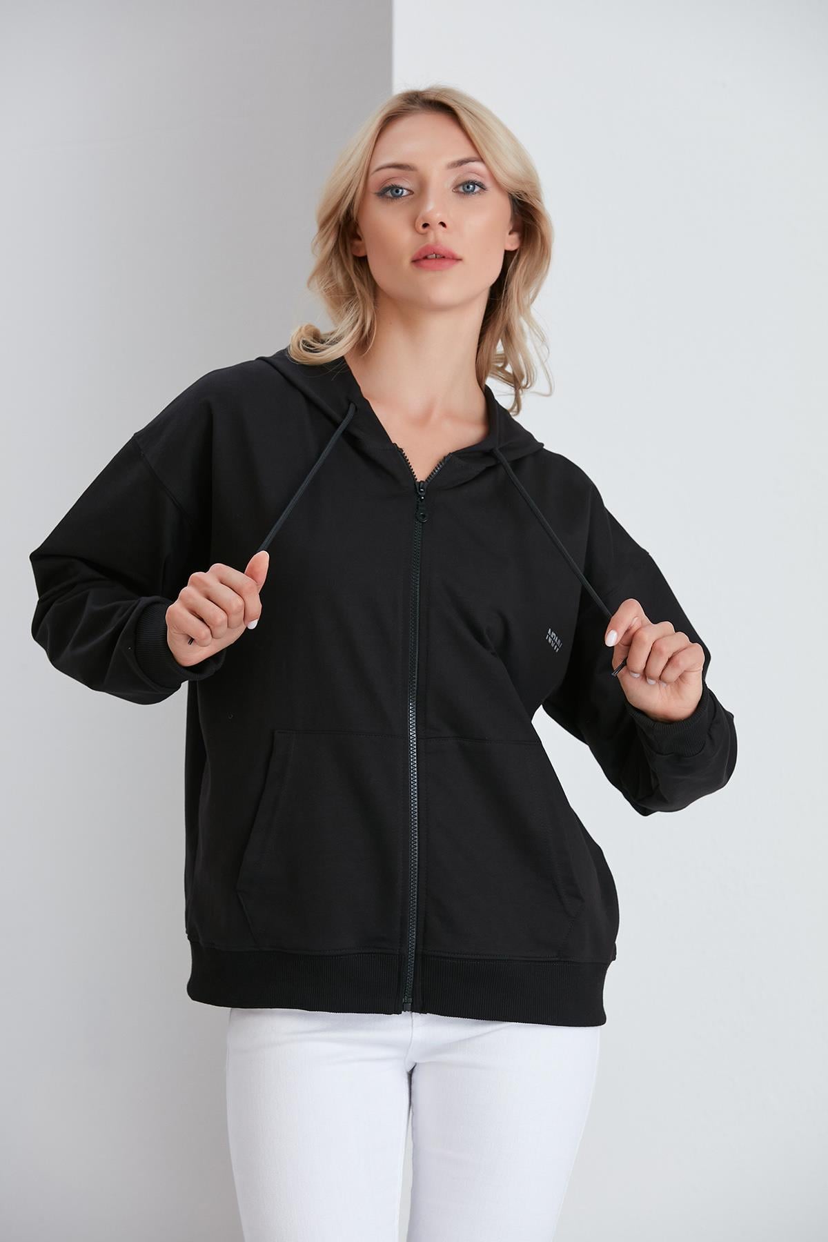 Oversize Model Fermuarlı sweat Siyah