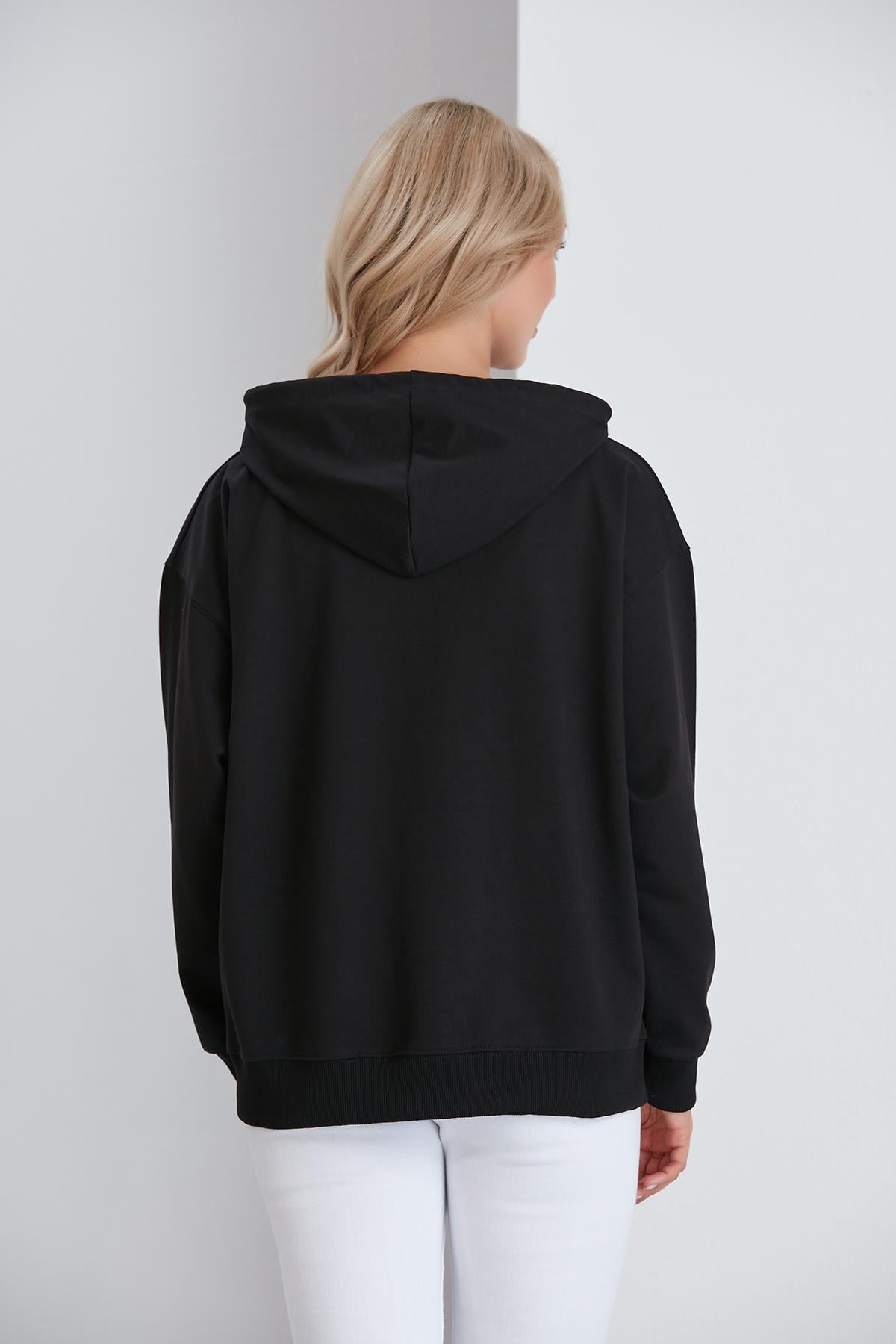 Oversize Model Fermuarlı sweat Siyah