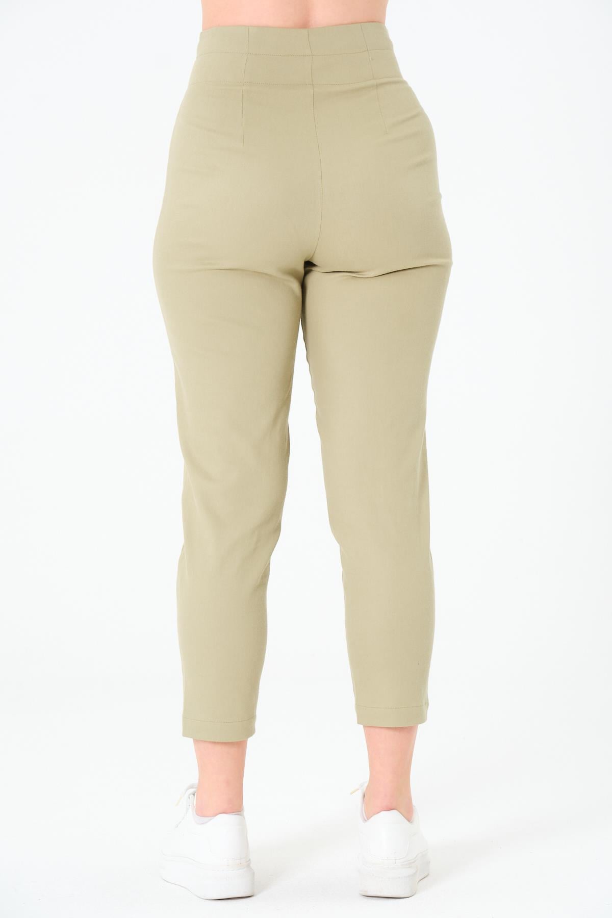 Pileli Gabardin Pantolon Olive