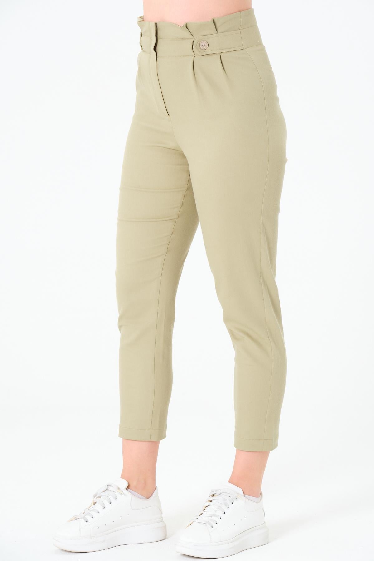 Pileli Gabardin Pantolon Olive