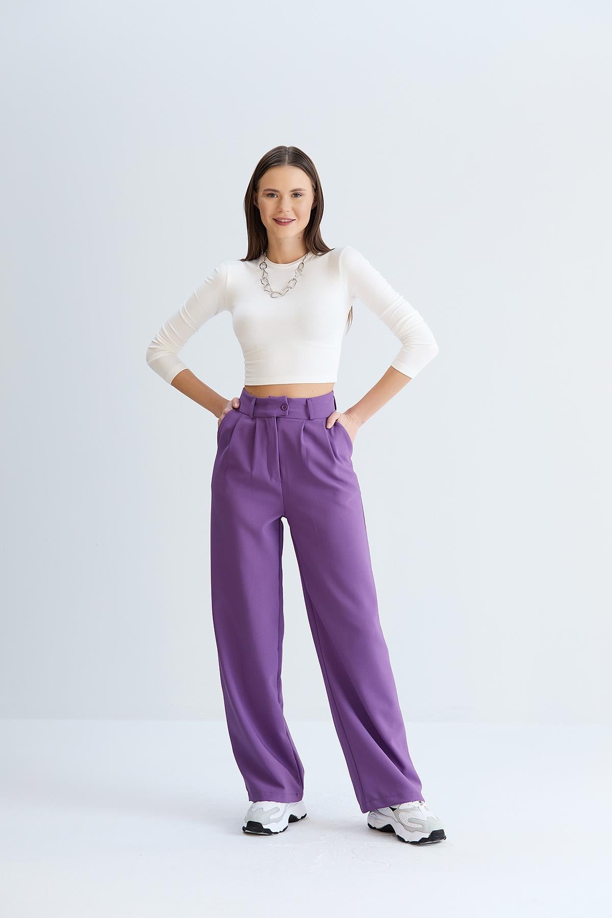 Rahat Kesim Klasik Model Kumaş Pantolon Mor