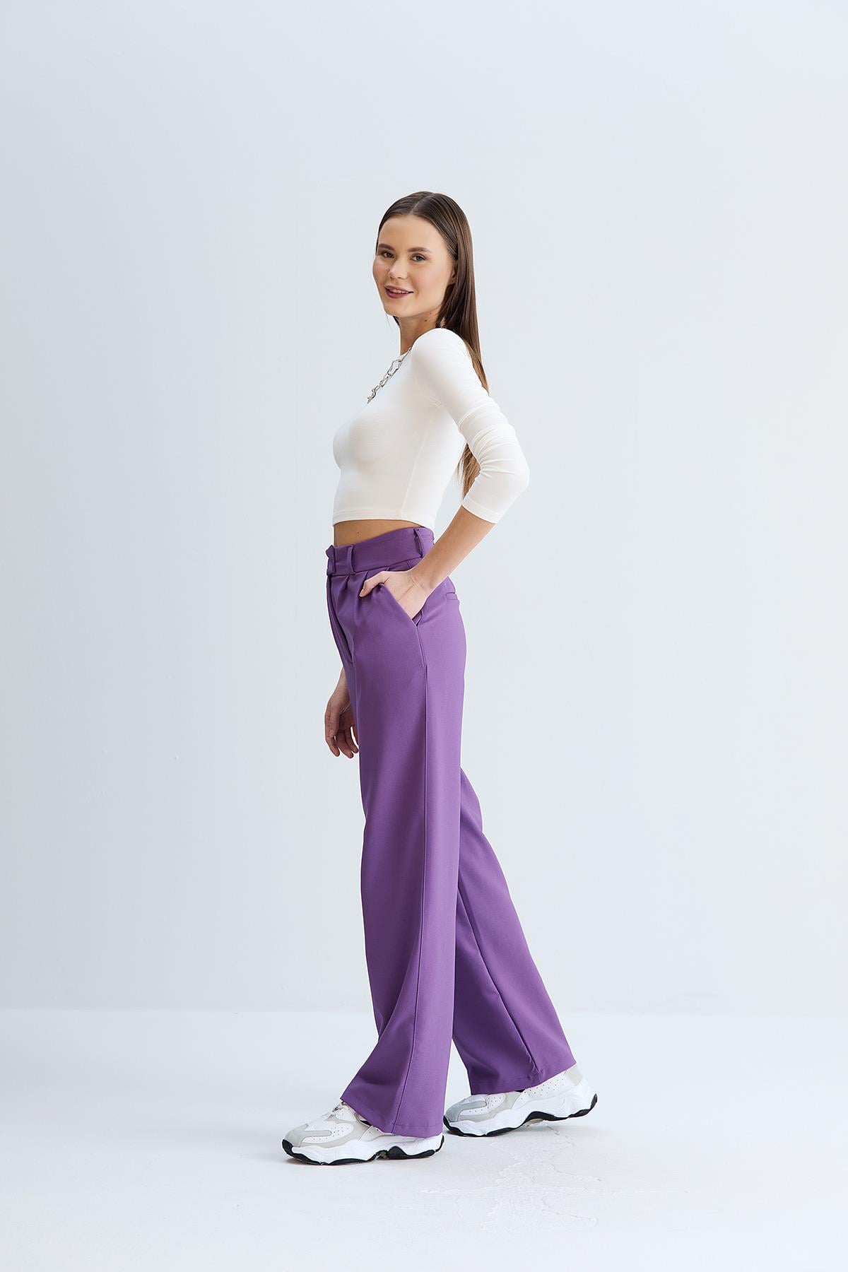 Rahat Kesim Klasik Model Kumaş Pantolon Mor