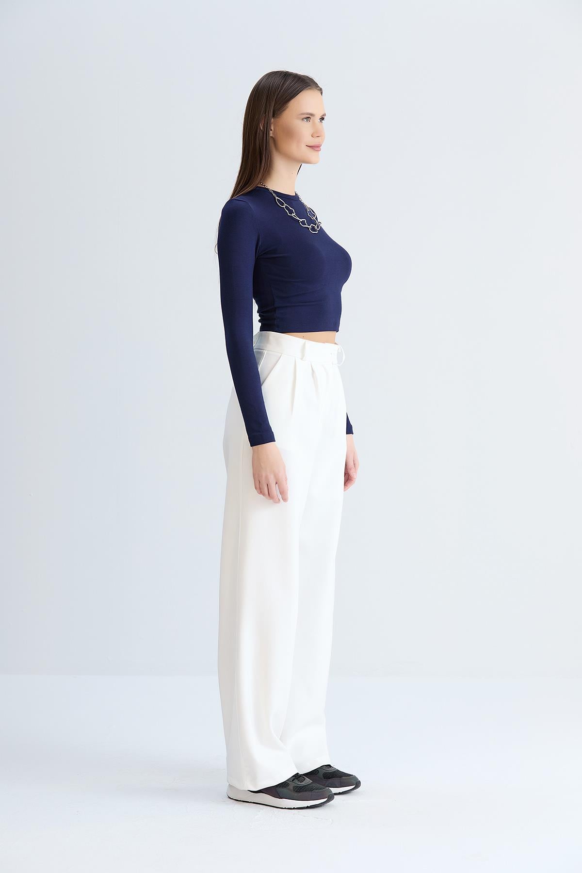 Rahat Kesim Klasik Model Kumaş Pantolon Ekru