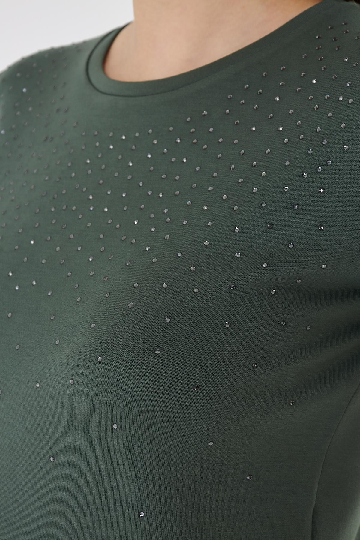 Serpme Taşlı Modal Tshirt Haki