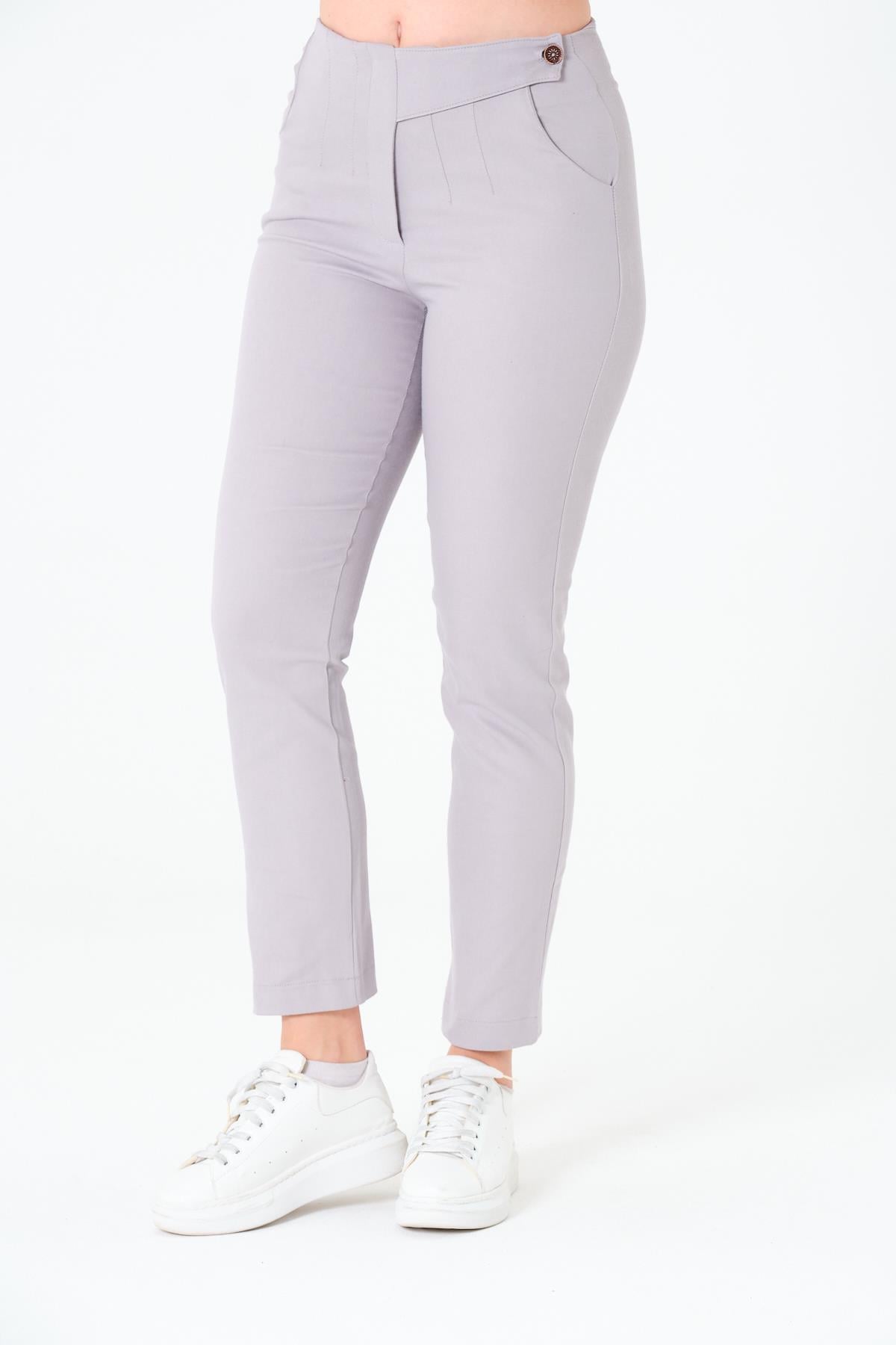 Tek Düğmeli Pabardin Pantalon Gri