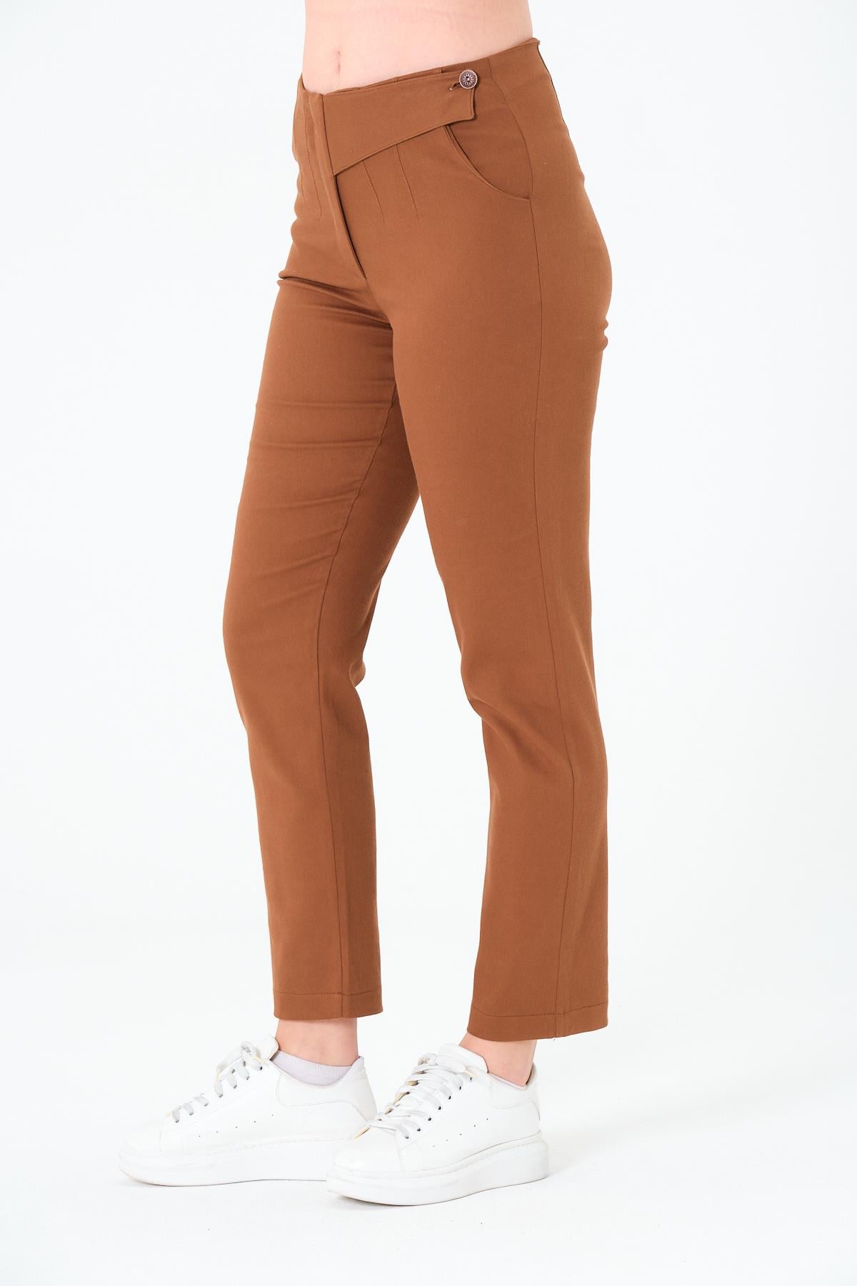 Tek Düğmeli Gabardin Pantalon Kahverengi