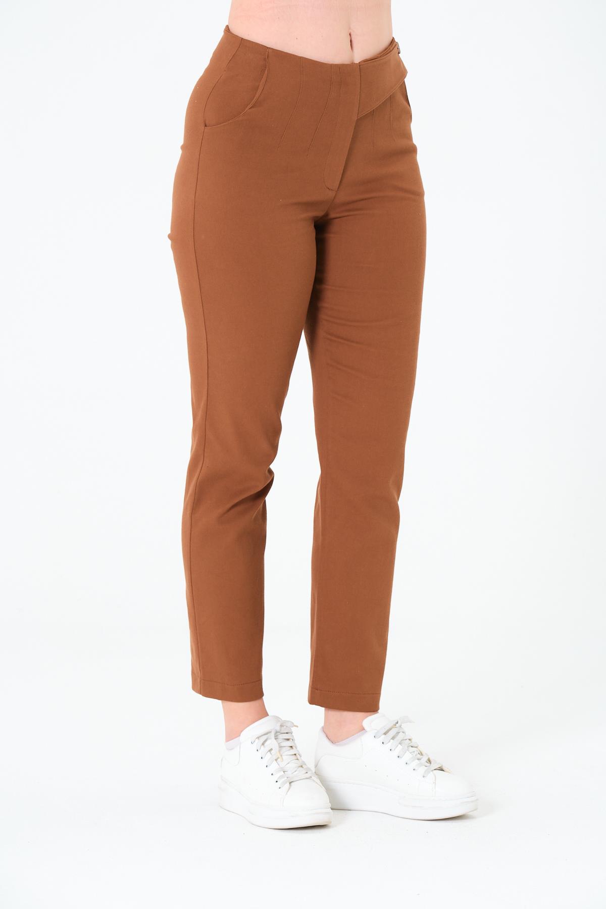 Tek Düğmeli Gabardin Pantalon Kahverengi